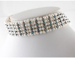Choker-Halskette aus 9 Karat Roségold mit Türkis, weißen Perlen, Perlen und Silberperlen