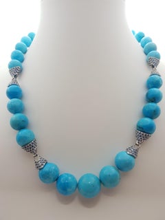 Turquoise with Blue Sapphire 15.13 carats Necklace set in Silver Settings