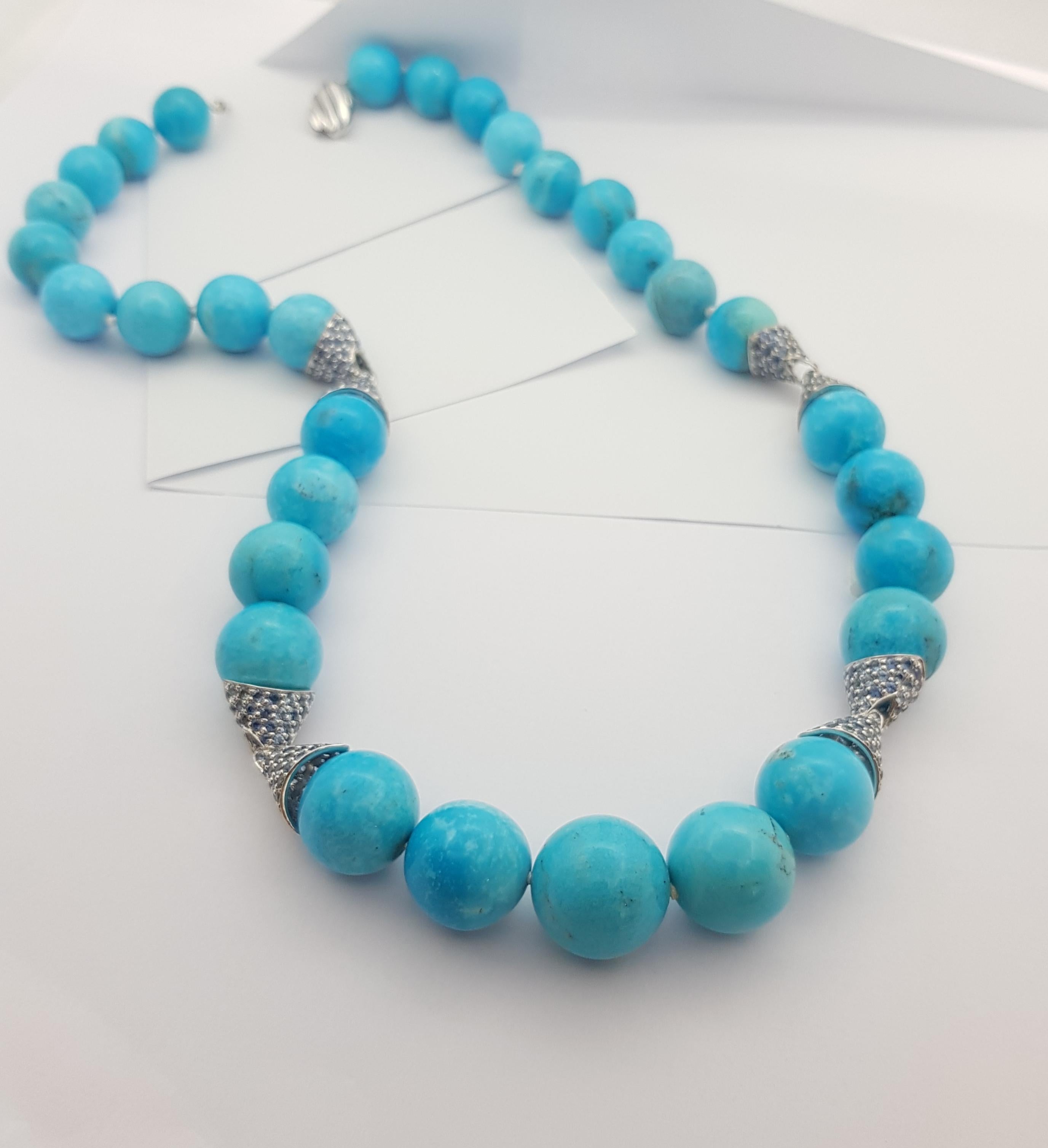 Contemporary Turquoise with Blue Sapphire 15.13 carats Necklace set in Silver Settings For Sale