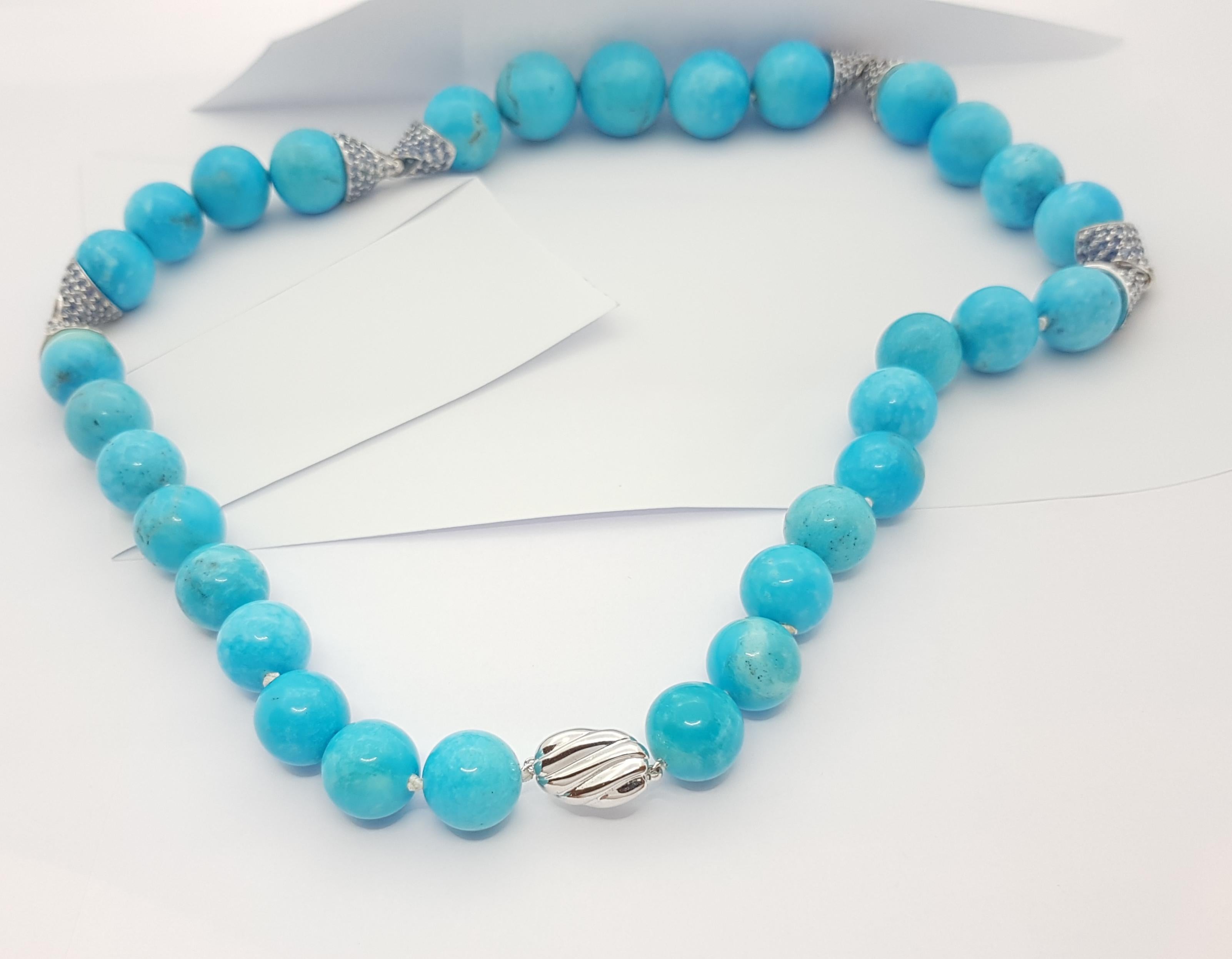 Turquoise with Blue Sapphire 15.13 carats Necklace set in Silver Settings In New Condition For Sale In Dusit, 10