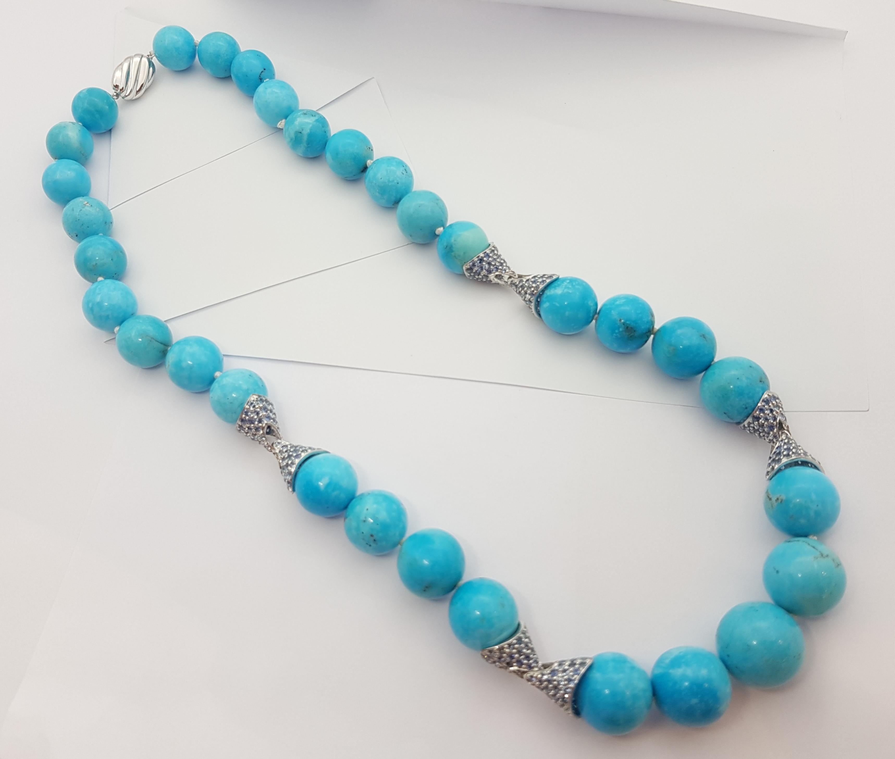 Türkis mit blauem Saphir 15,13 Karat Halskette in Silberfassung im Angebot 1