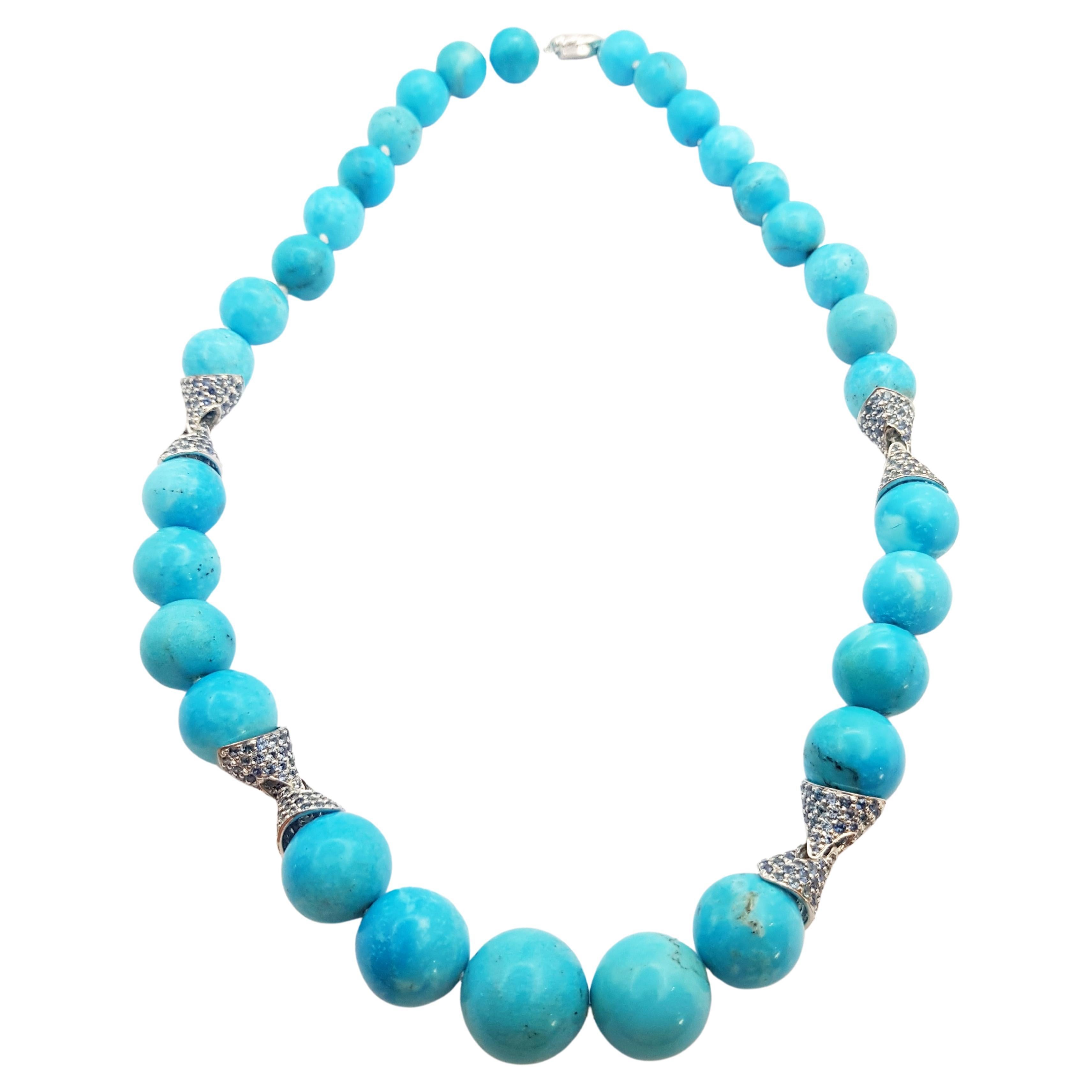 Turquoise with Blue Sapphire 15.13 carats Necklace set in Silver Settings For Sale