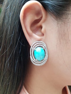 Turquoise with Diamond Earring Set in 18 Karat White Gold Settings