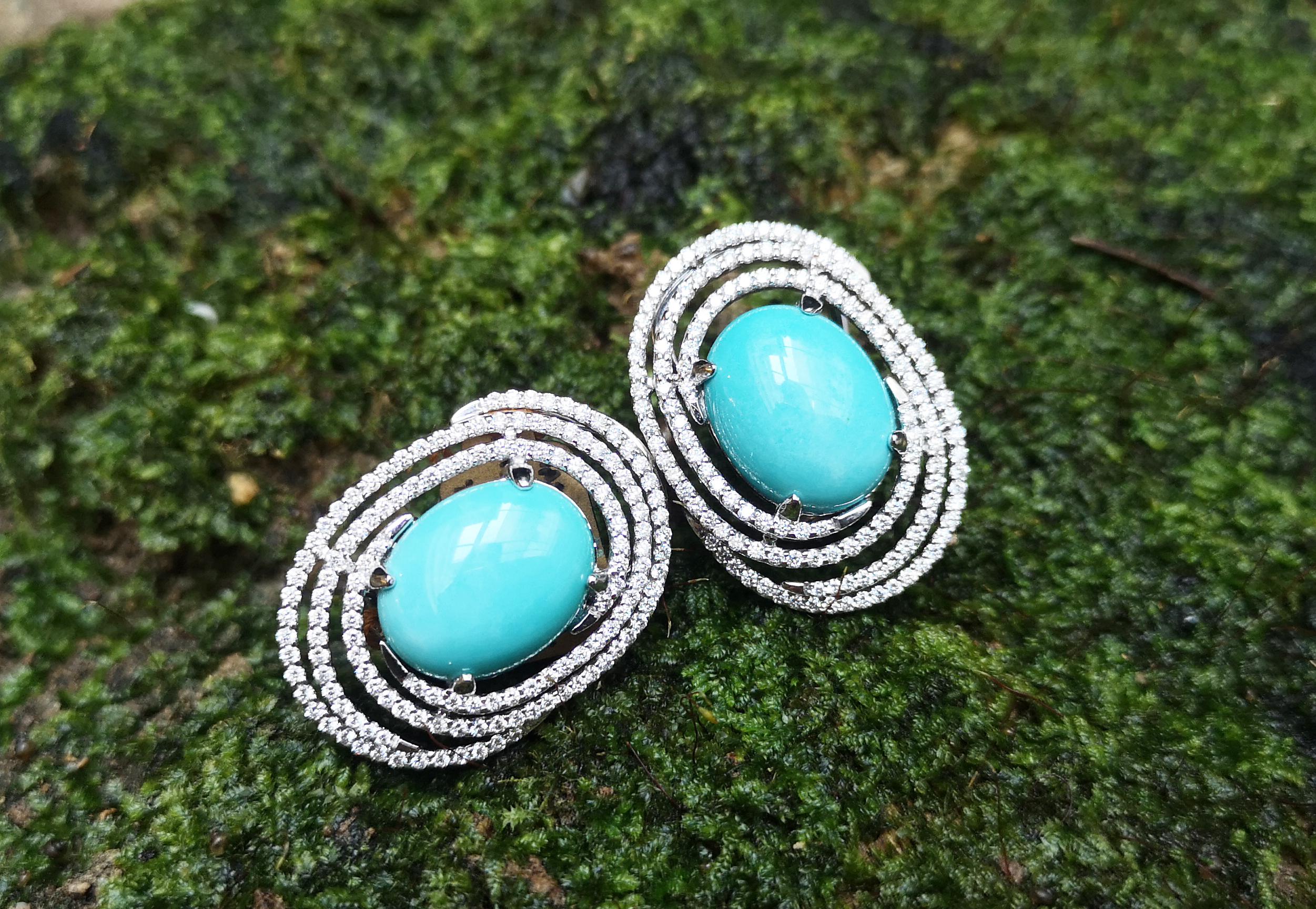 Set di orecchini in turchese e diamanti con montatura in oro bianco 18 carati in vendita 1