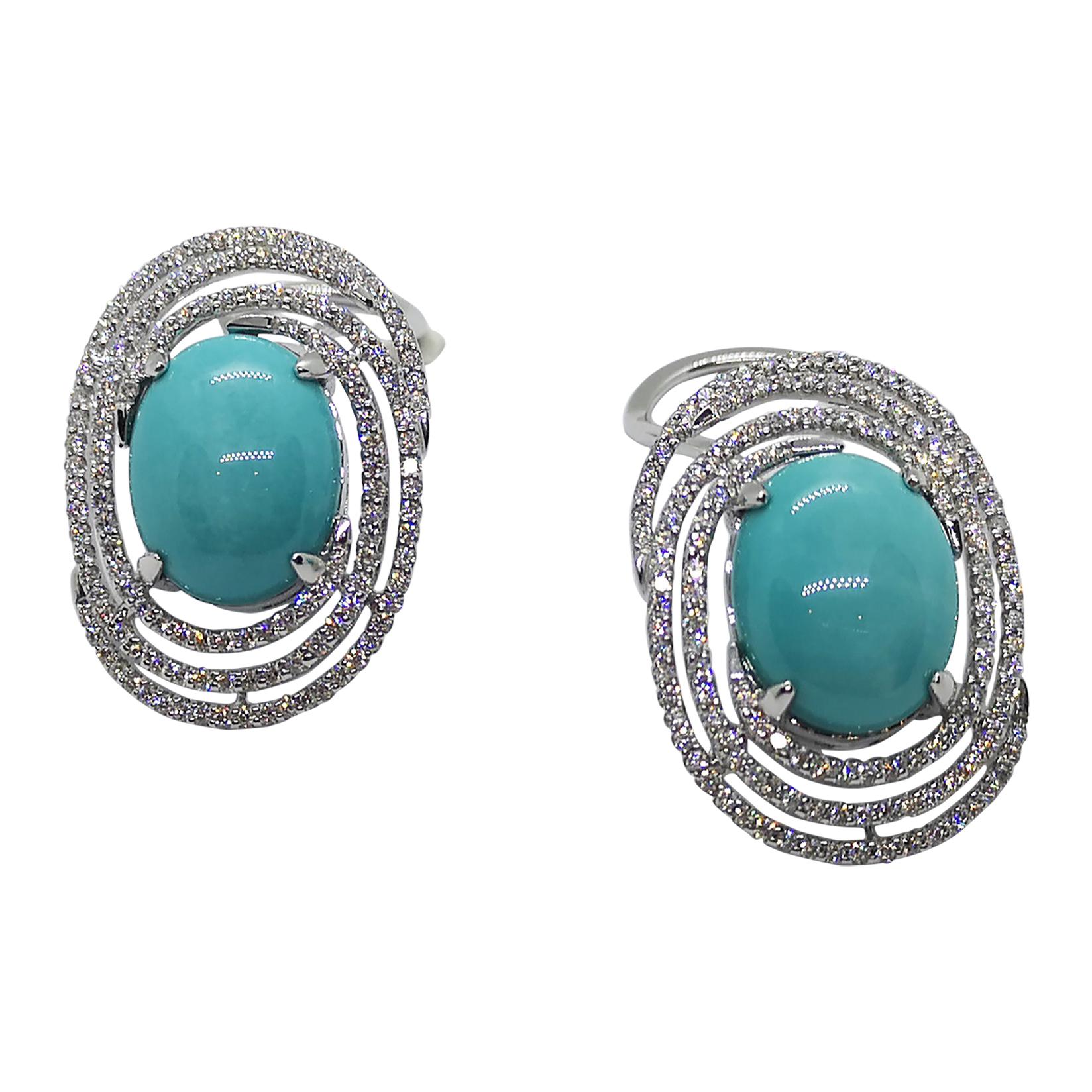 Turquoise with Diamond Earring Set in 18 Karat White Gold Settings