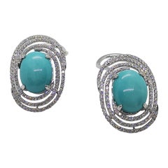 Turquoise with Diamond Earring Set in 18 Karat White Gold Settings