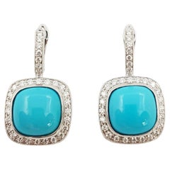 Turquoise with Diamond Earrings Set in 18 Karat White Gold Settings