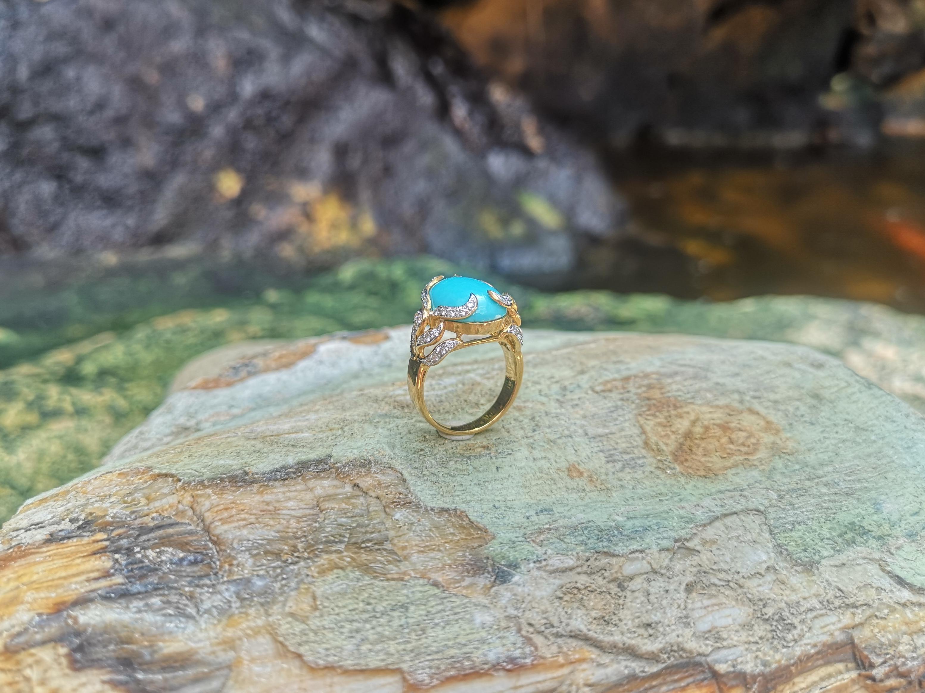 Turquoise with Diamond Ring Set in 18 Karat Gold Settings For Sale 2