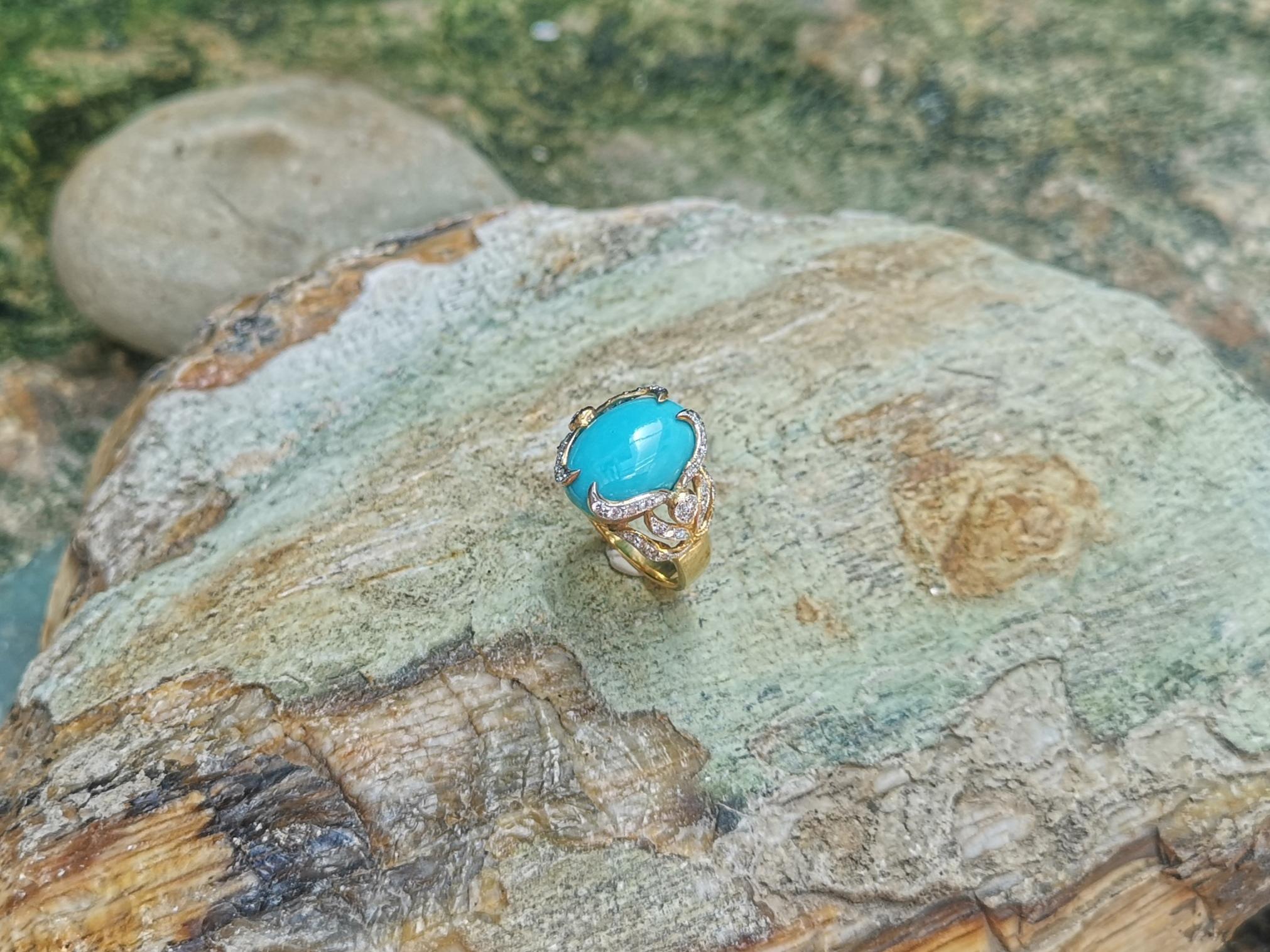 Turquoise with Diamond Ring Set in 18 Karat Gold Settings For Sale 4