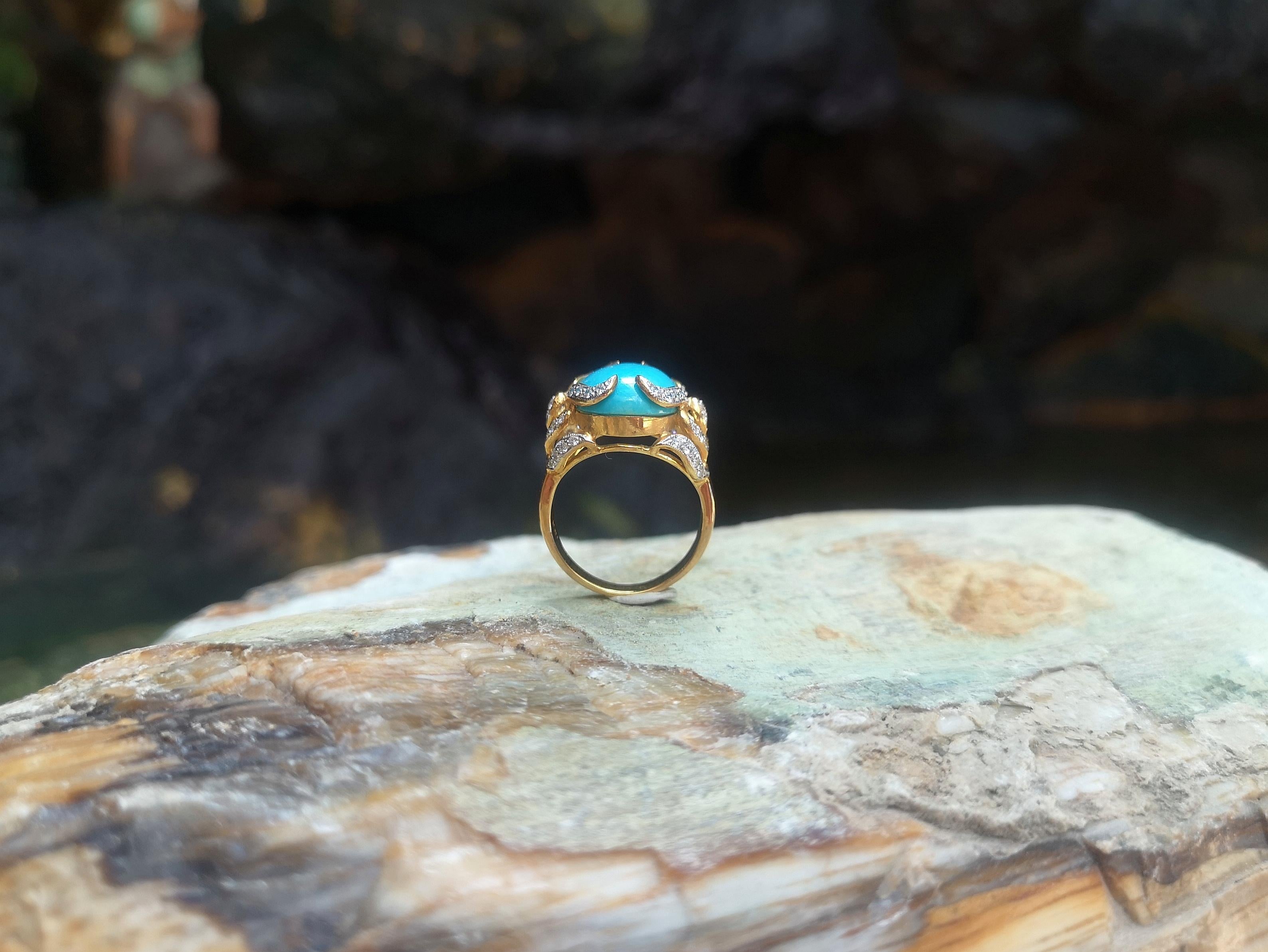 Turquoise with Diamond Ring Set in 18 Karat Gold Settings For Sale 5