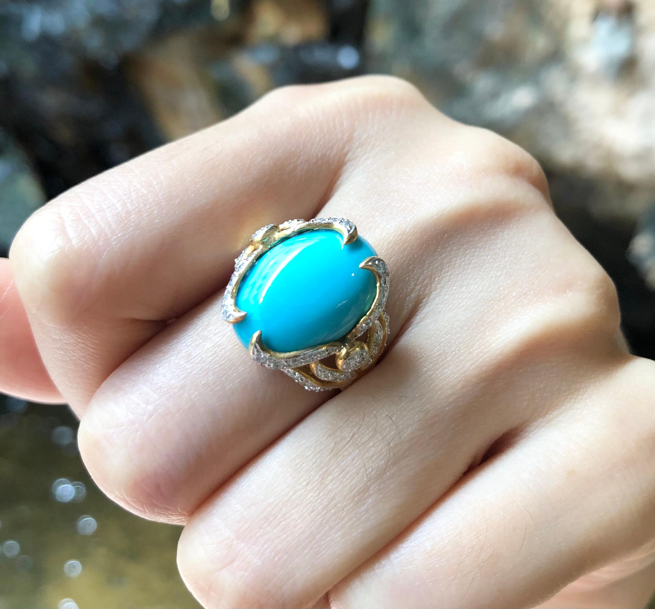 Turquoise 6.41 carats with Diamond 0.50 carat Ring set in 18 Karat Gold Settings

Width:  1.6 cm 
Length:  1.6 cm
Ring Size: 53
Total Weight: 7.61 grams

