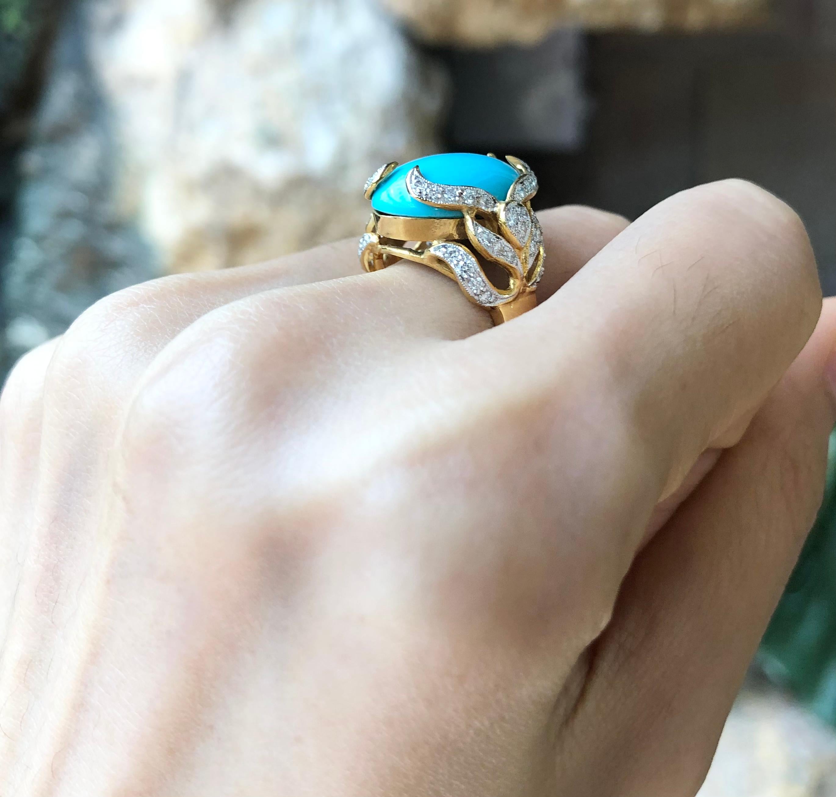 Cabochon Turquoise with Diamond Ring Set in 18 Karat Gold Settings For Sale