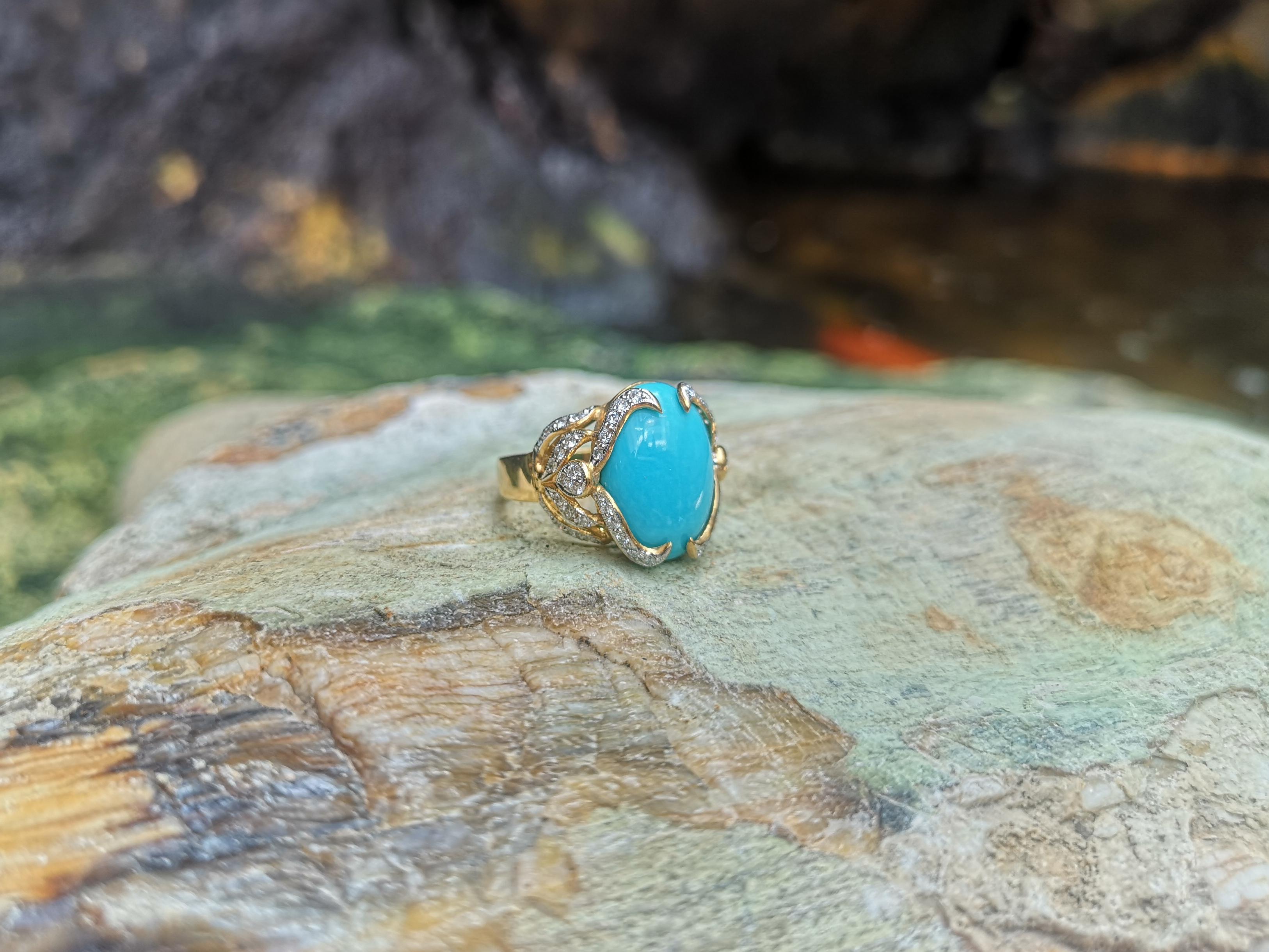 Women's Turquoise with Diamond Ring Set in 18 Karat Gold Settings For Sale