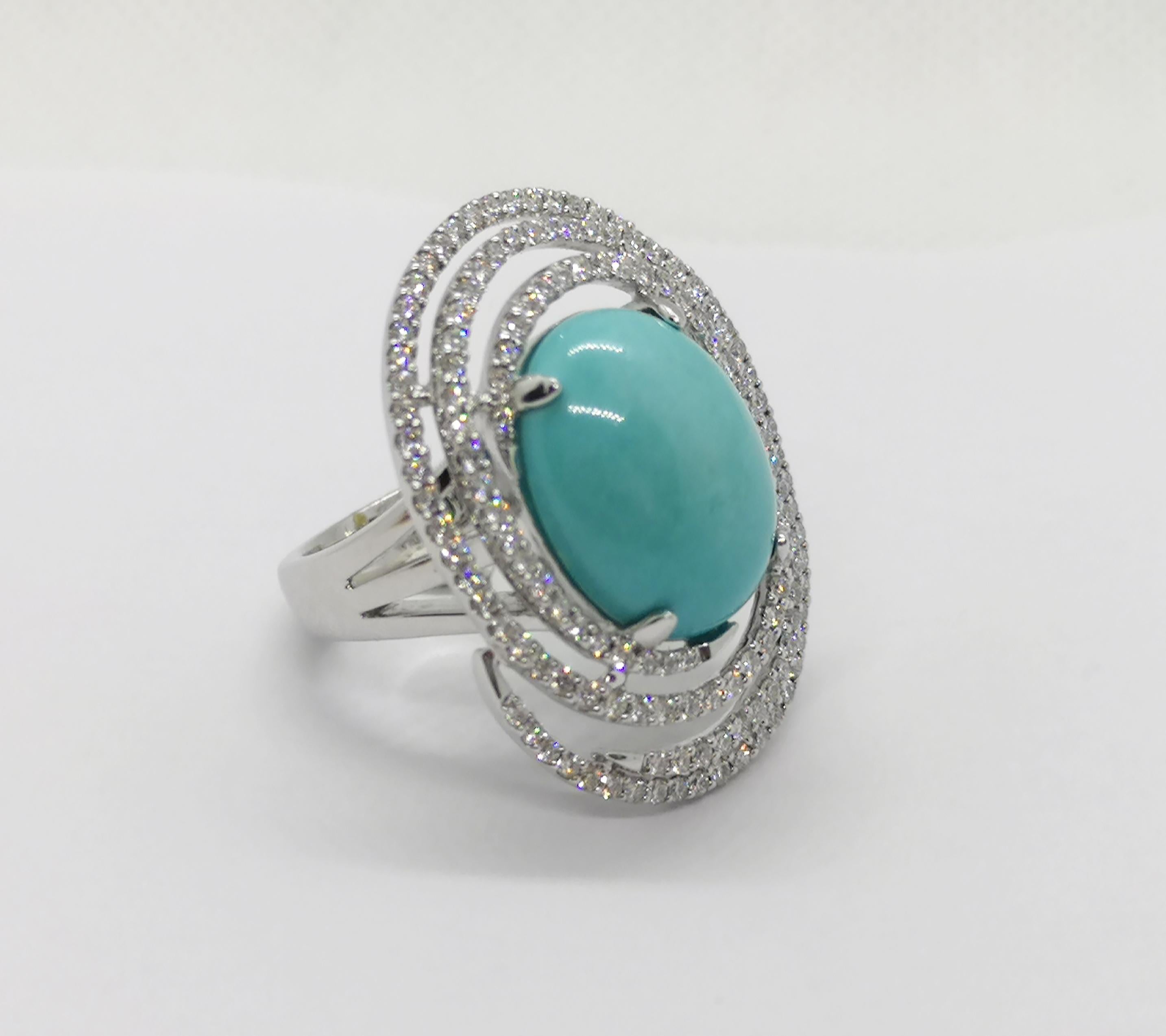 Turquoise with Diamond 1.50 carats Ring set in 18 Karat White Gold Settings 

Width: 2.3 cm
Length: 3.5 cm 
Ring Size: 60

