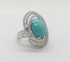 Turquoise with Diamond Ring Set in 18 Karat White Gold Settings