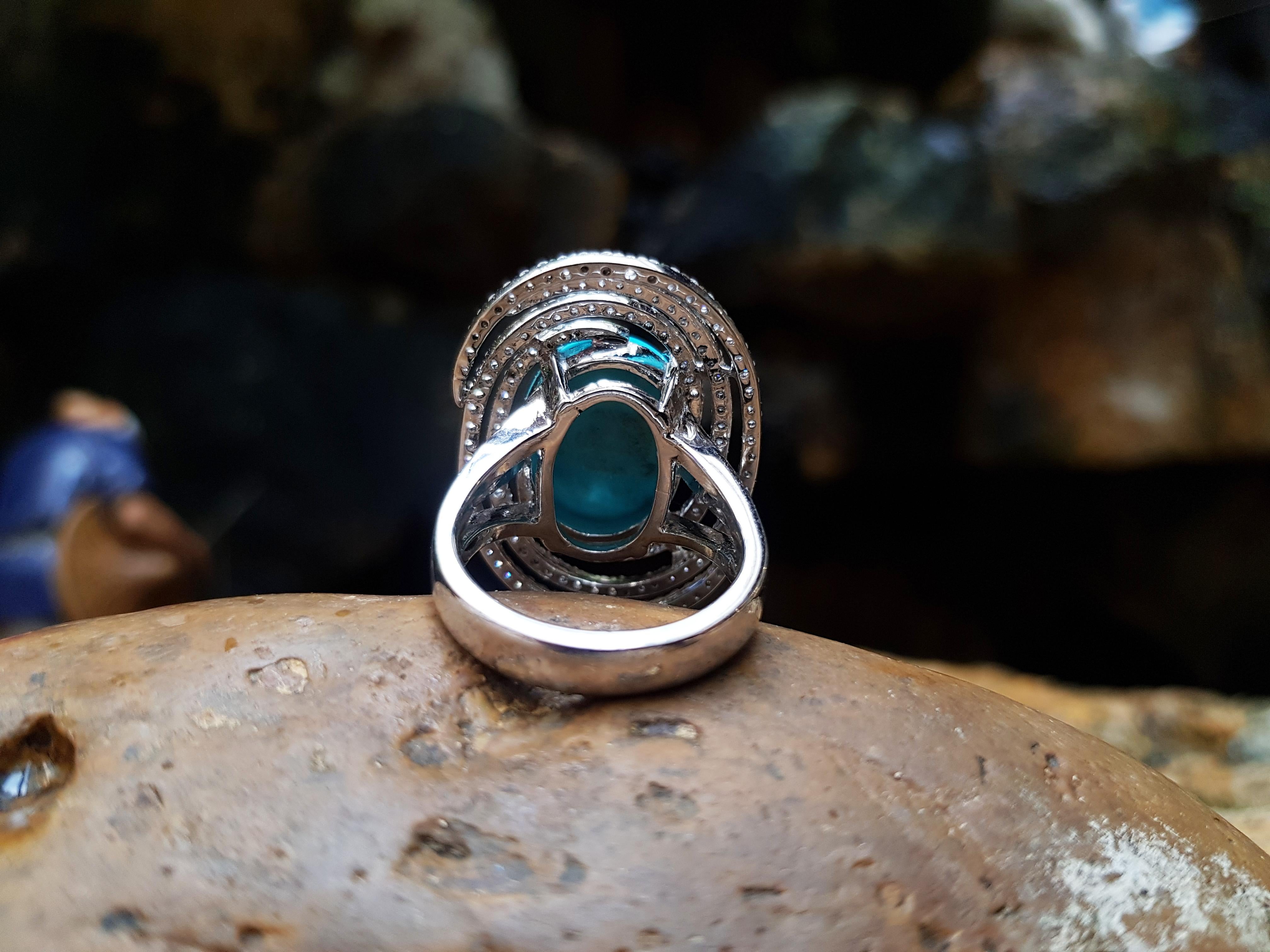 Women's Turquoise with Diamond Ring Set in 18 Karat White Gold Settings For Sale