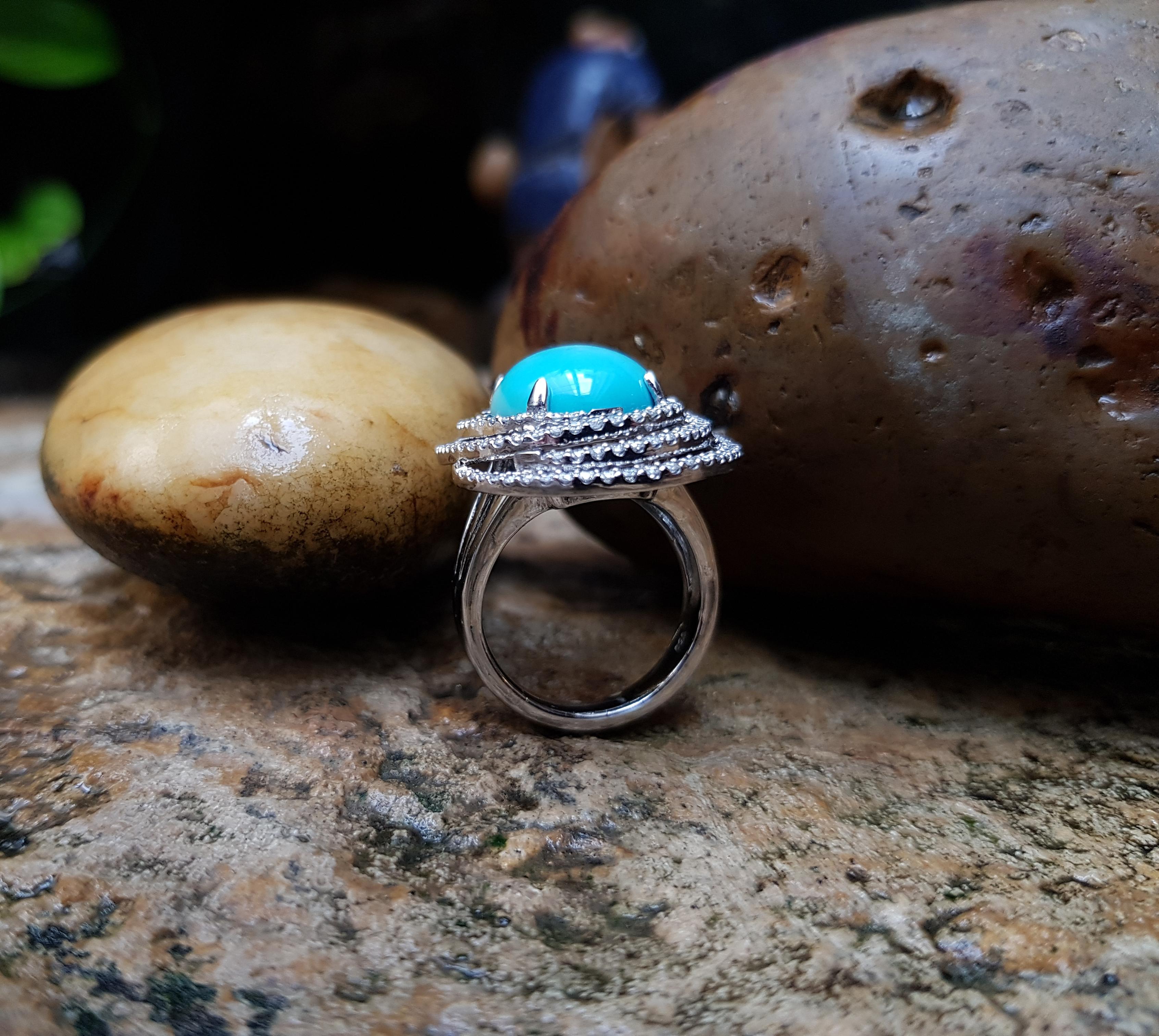 Turquoise with Diamond Ring Set in 18 Karat White Gold Settings For Sale 1