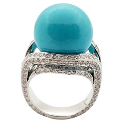 Turquoise with Diamond Ring Set in 18 Karat White Gold Settings