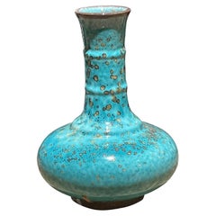 Turquoise with Gold Accents Short with Raised Rib Neck Vase, China