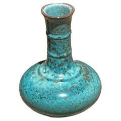 Turquoise with Gold Accents Short with Raised Rib Neck Vase, China