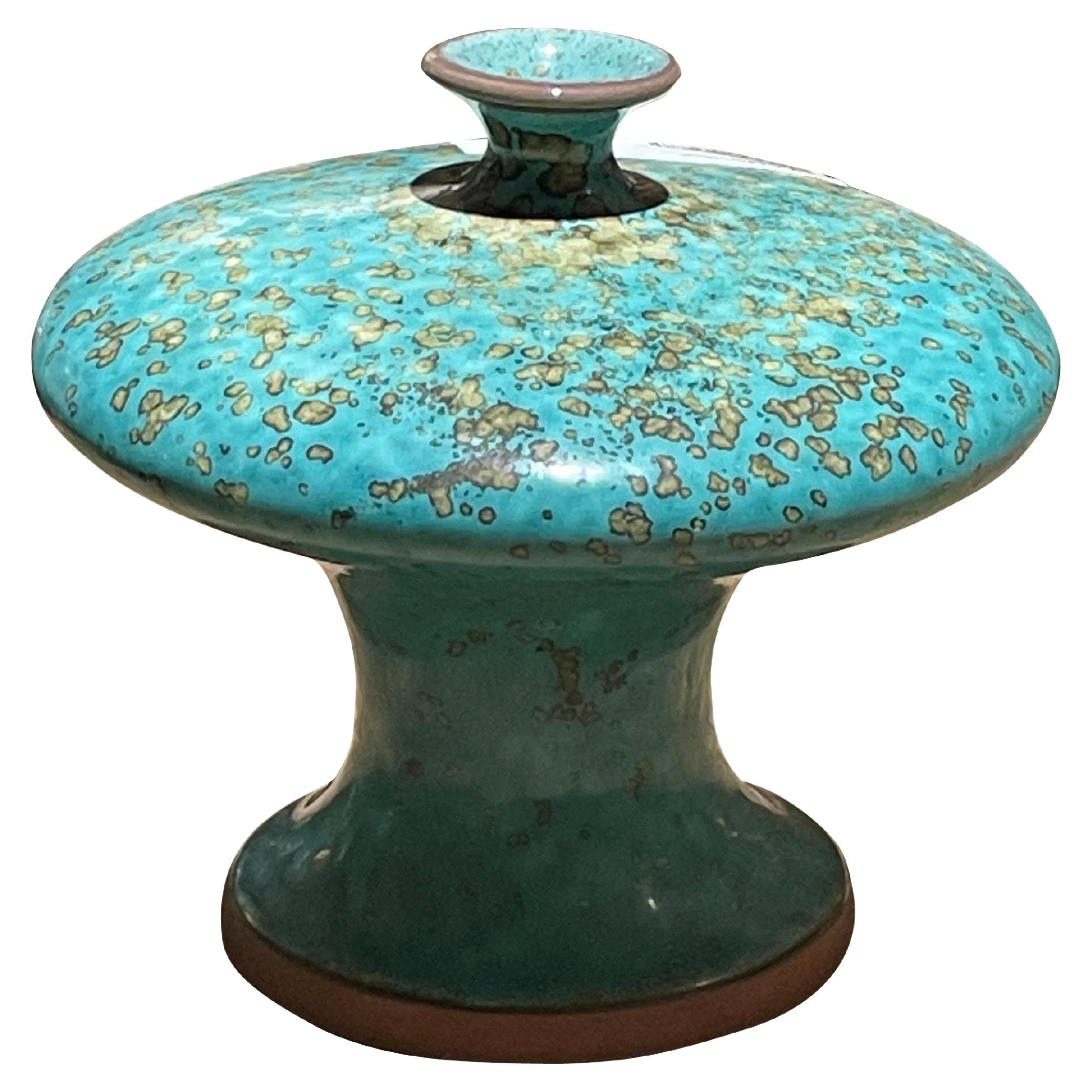 Turquoise with Gold Accents Squat Shape Vase, China