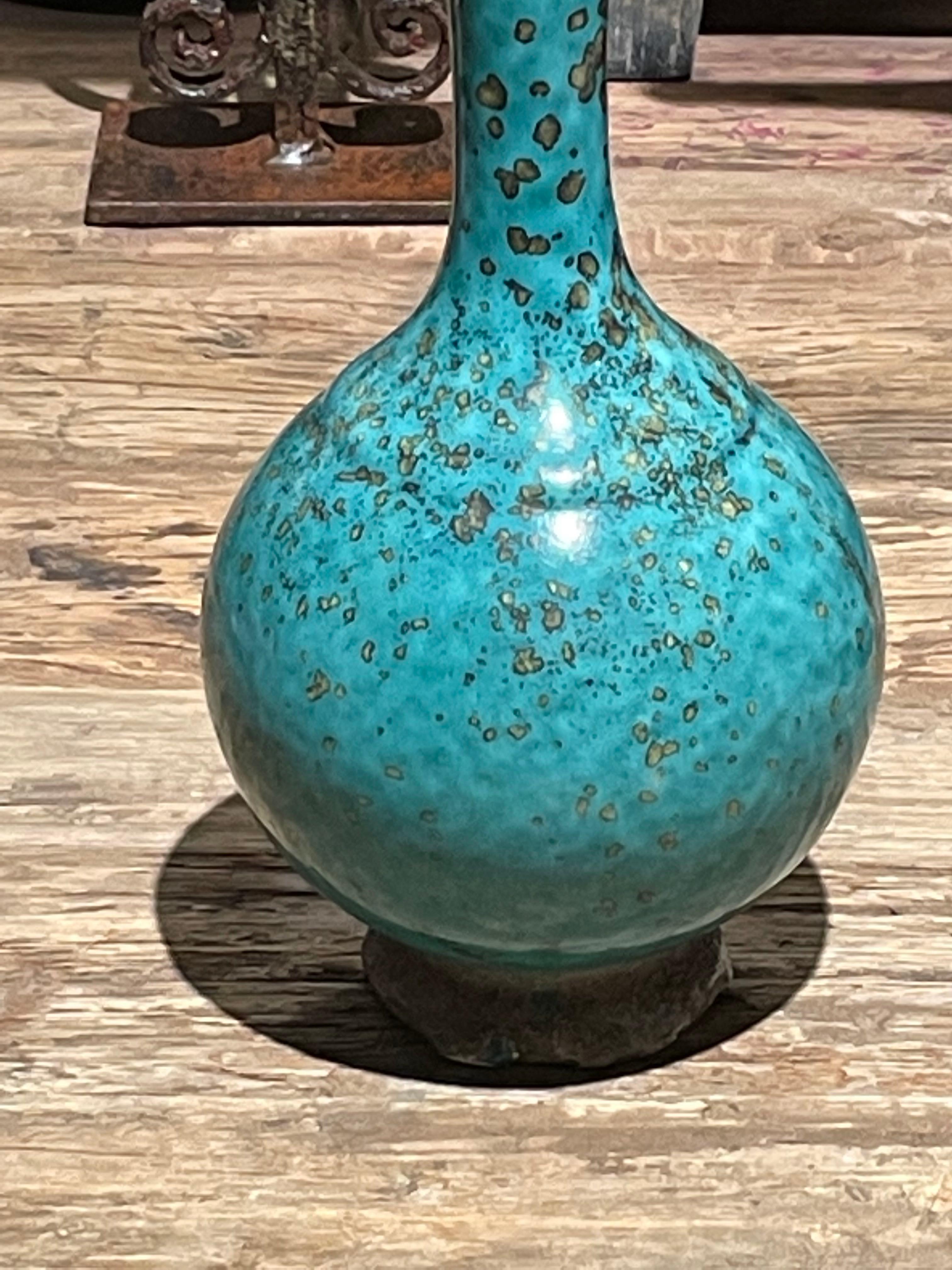 Turquoise with Gold Accents Tall, Thin Shape Vase, China, Contemporary In New Condition In New York, NY