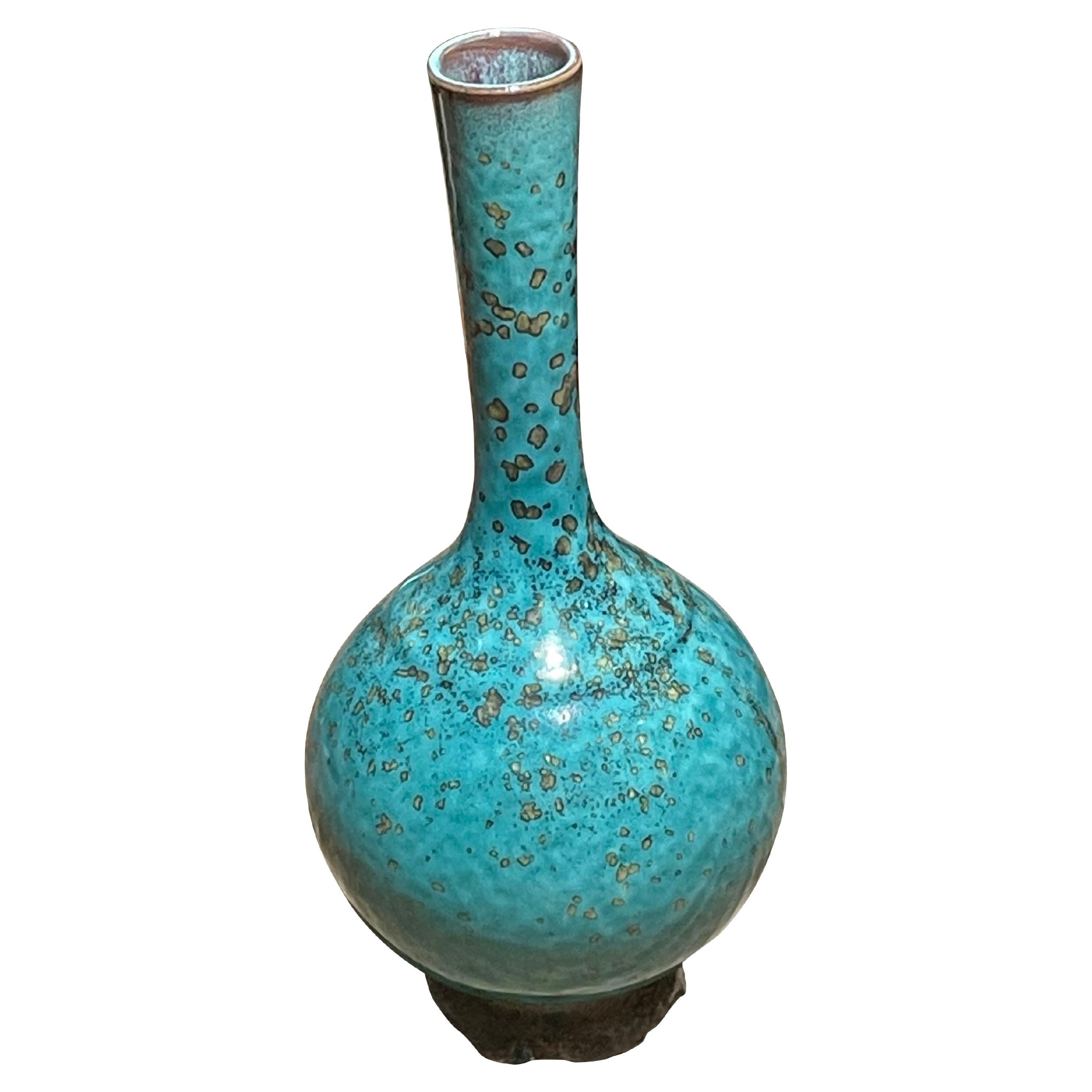 Turquoise with Gold Accents Tall, Thin Shape Vase, China, Contemporary
