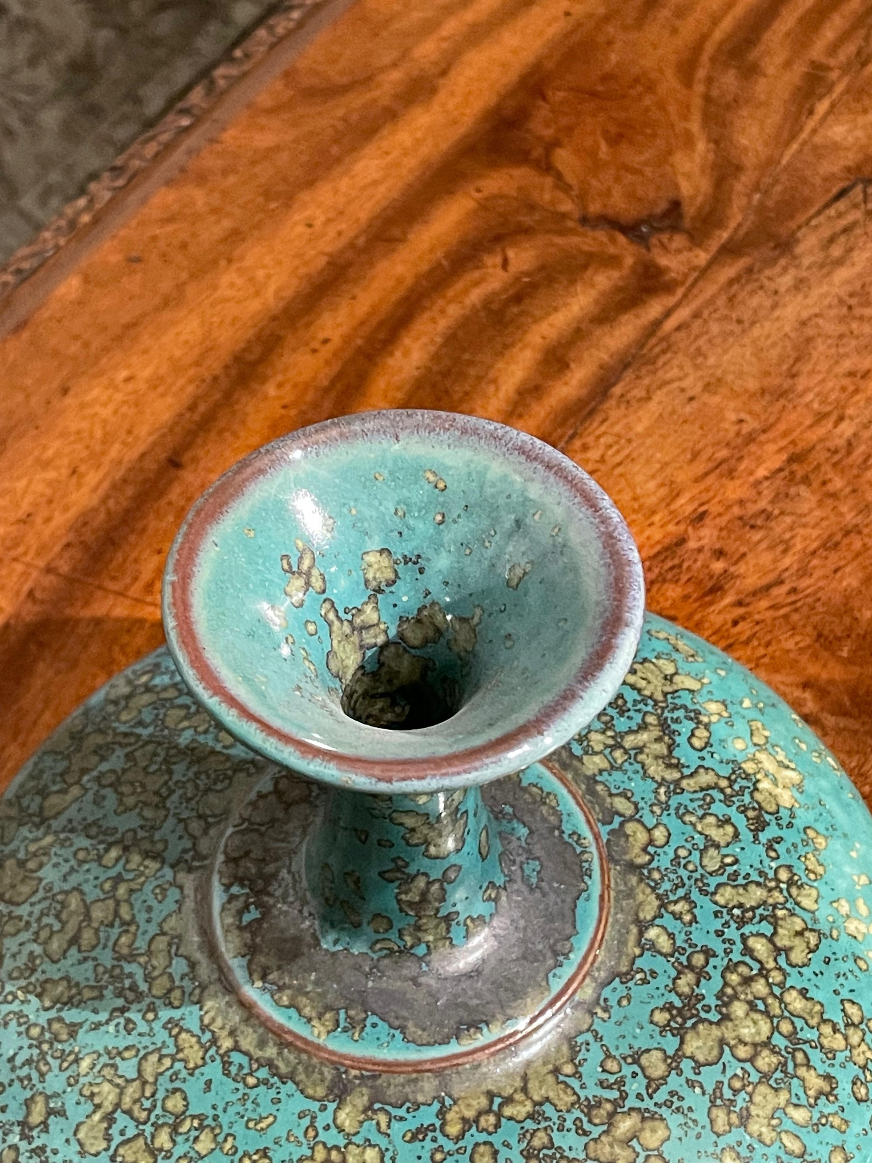 Chinese Turquoise with Gold Speckled Glaze Flat Shape Base Vase, China, Contemporary