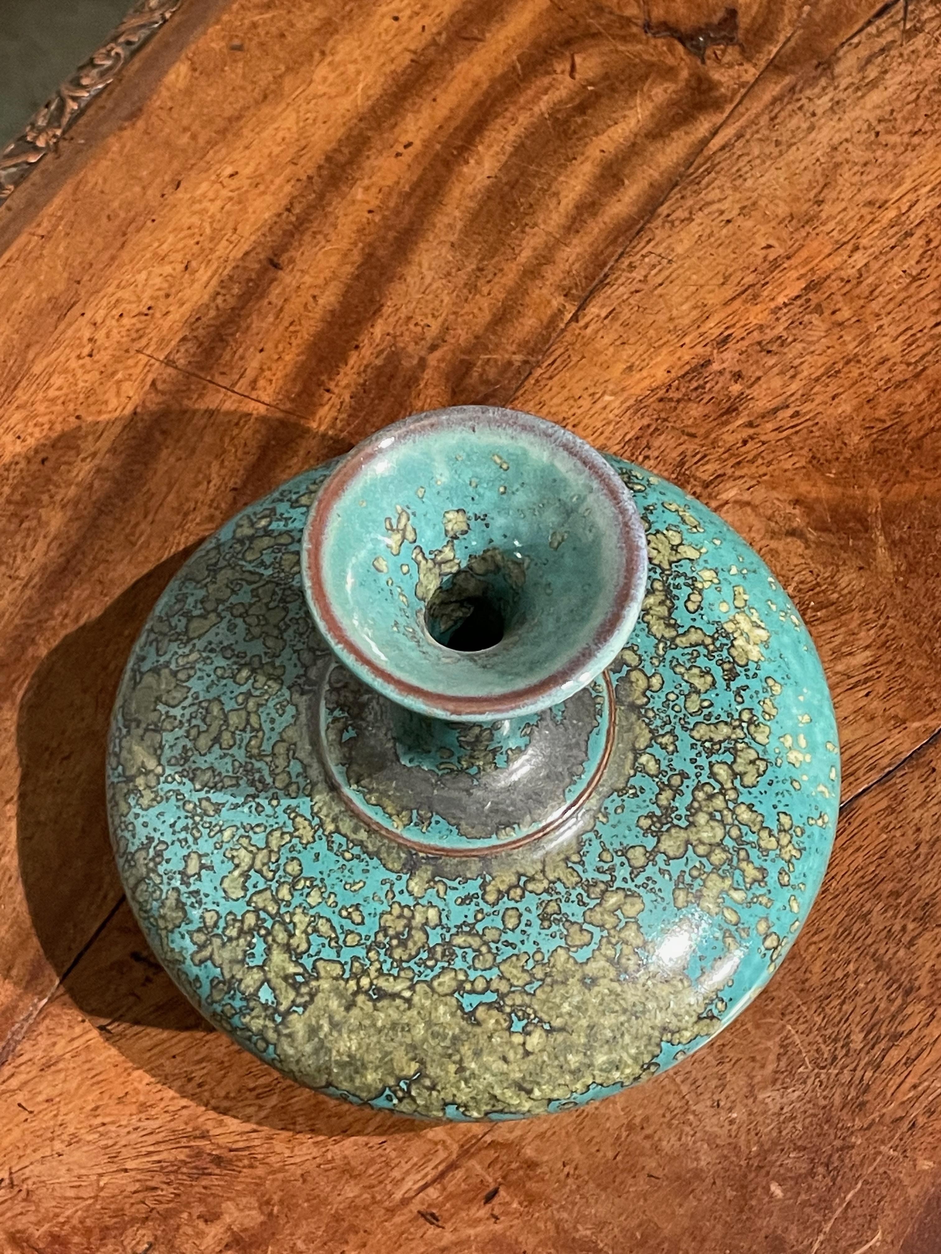 Turquoise with Gold Speckled Glaze Flat Shape Base Vase, China, Contemporary 1