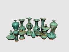 Turquoise with Gold Speckled Glaze Flat Top Vase, China, Contemporary