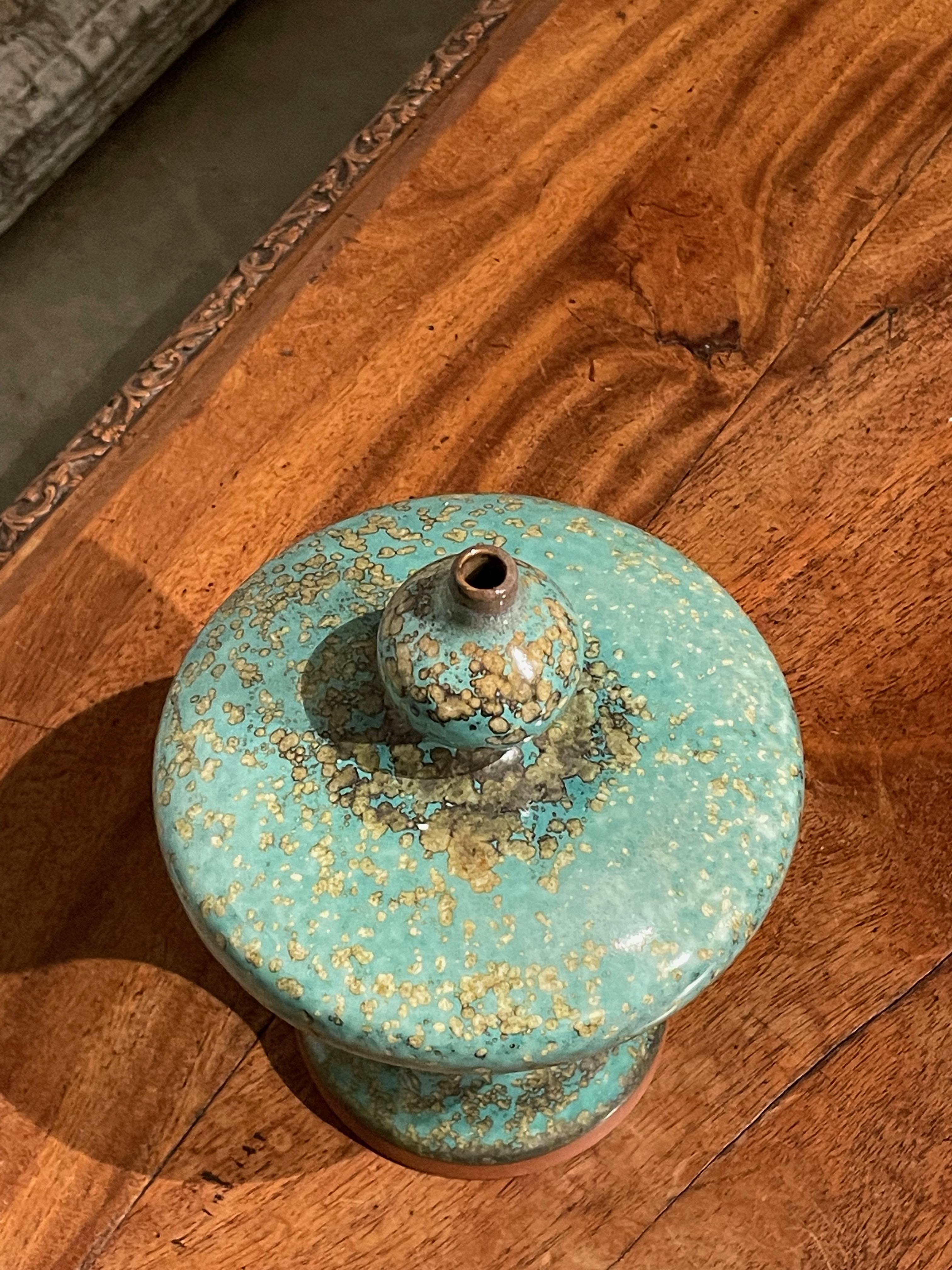 Turquoise with Gold Speckled Glaze Flat Top Vase, China, Contemporary 1