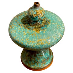 Turquoise with Gold Speckled Glaze Flat Top Vase, China, Contemporary