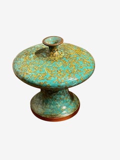 Turquoise with Gold Speckled Glaze Saucer Shape Vase, China, Contemporary