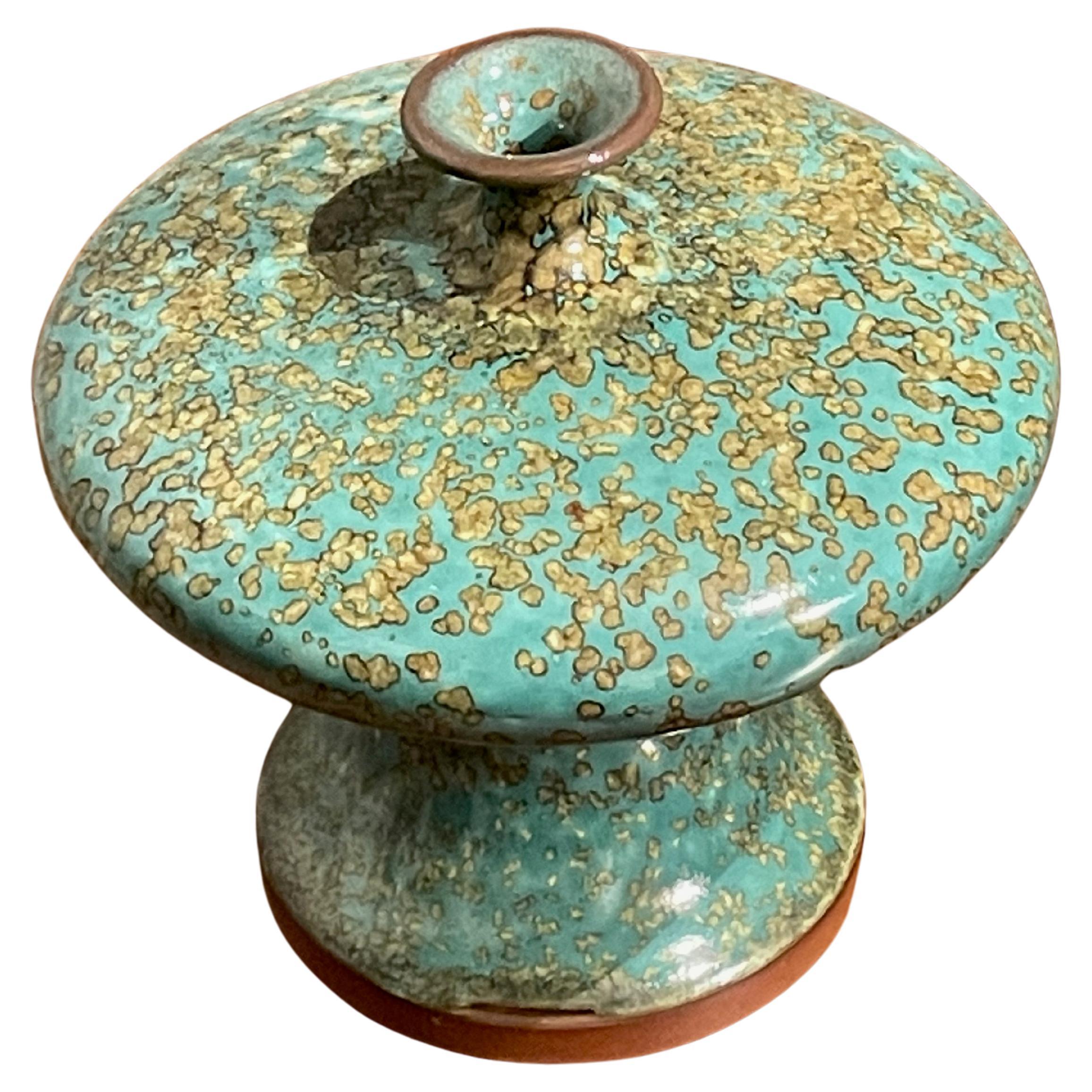 Vase en forme de soucoupe turquoise à glaçure mouchetée d'or, Chine, contemporain