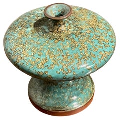 Turquoise with Gold Speckled Glaze Saucer Shape Vase, China, Contemporary