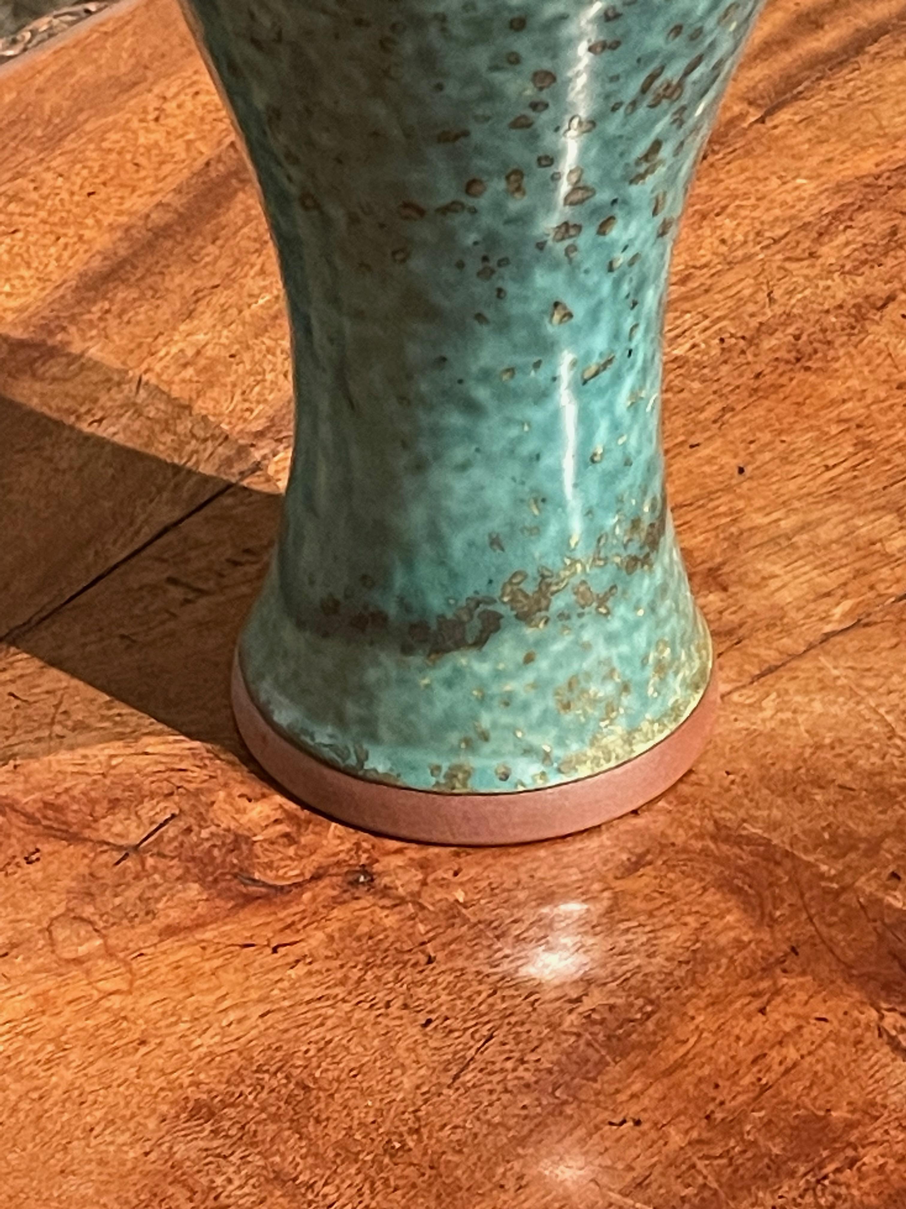Turquoise with Gold Speckled Glaze Scalloped Opening Vase, China, Contemporary In New Condition For Sale In New York, NY