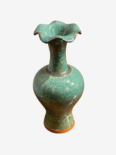 Turquoise with Gold Speckled Glaze Scalloped Spout Vase, China, Contemporary