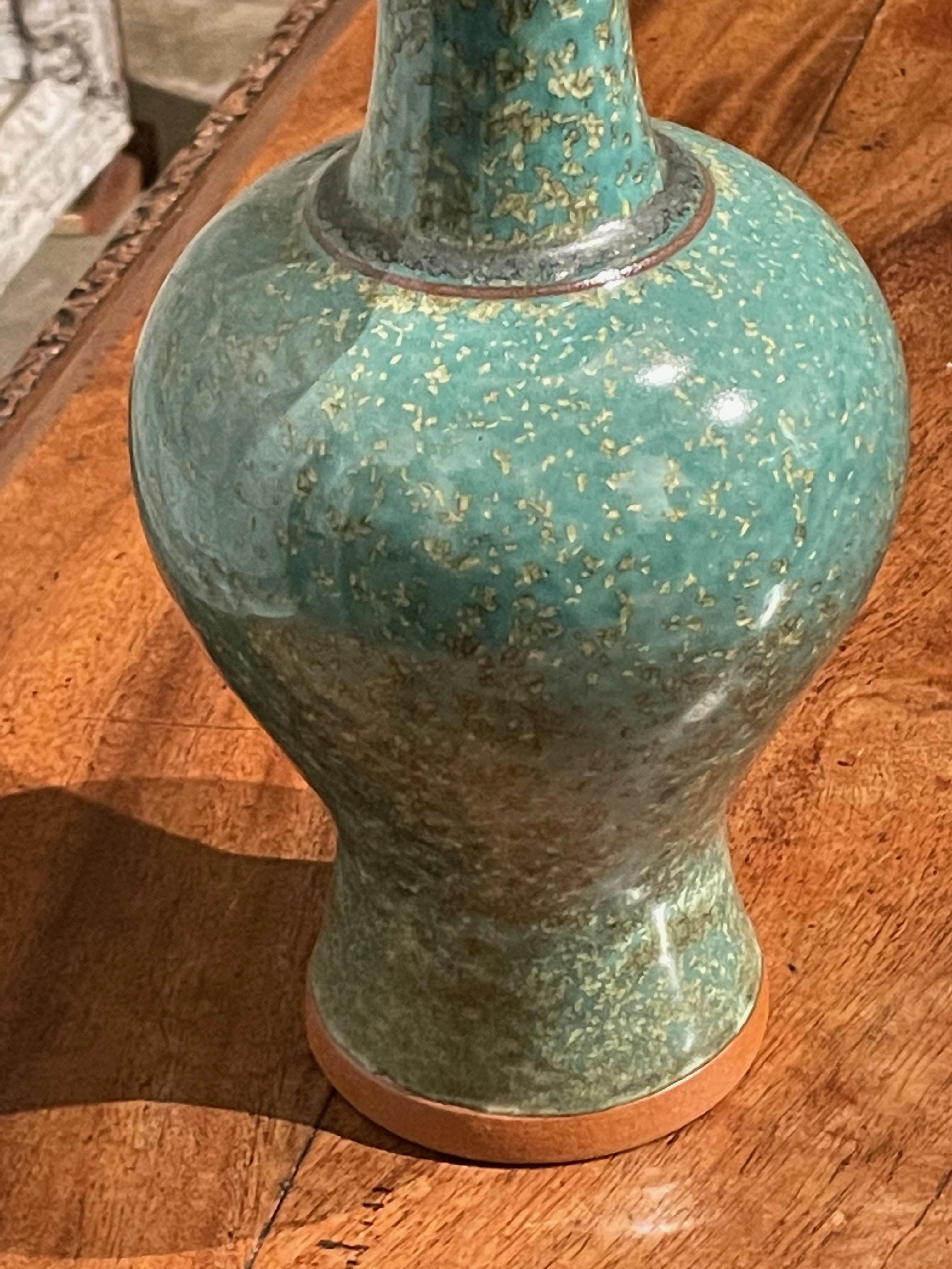 Turquoise with Gold Speckled Glaze Scalloped Spout Vase, China, Contemporary In New Condition For Sale In New York, NY