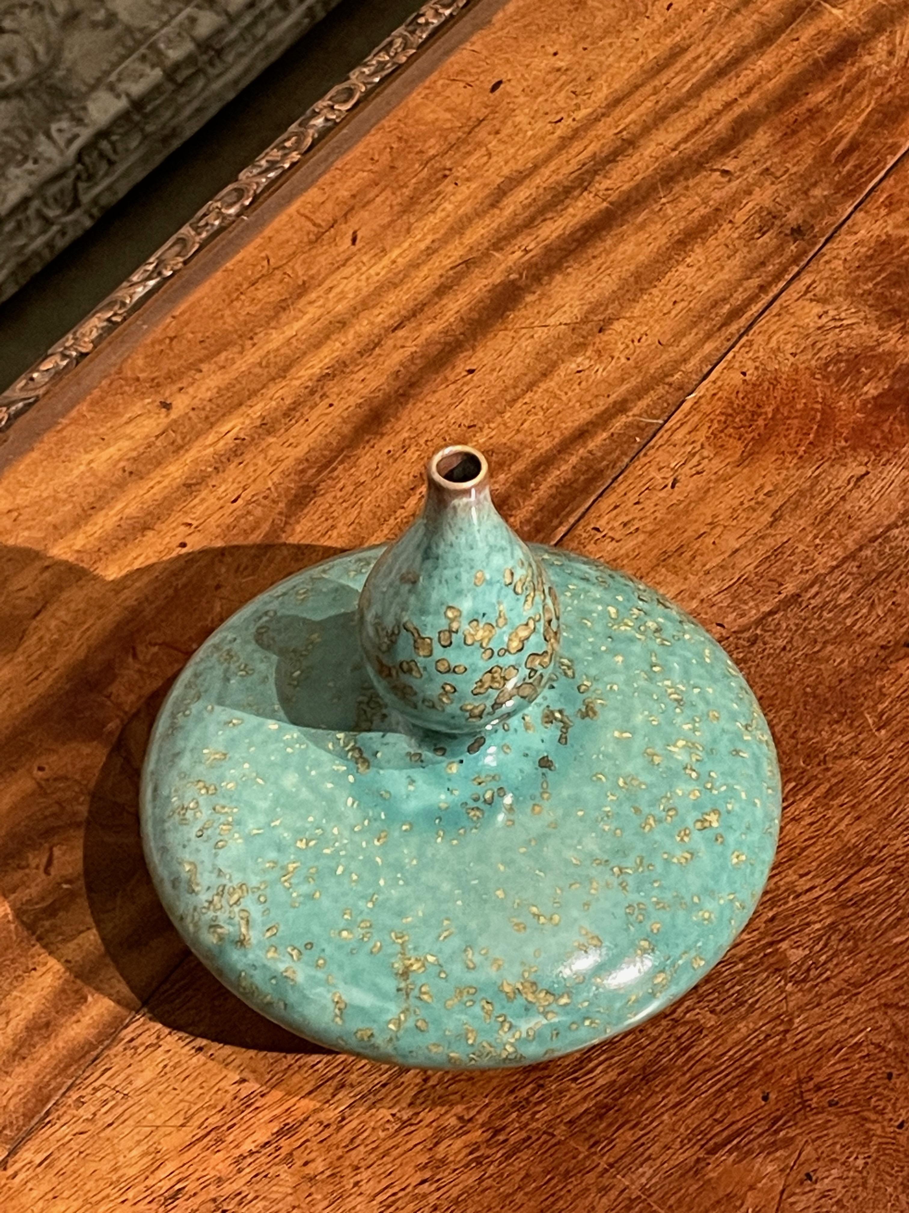 Chinese Turquoise with Gold Speckled Glaze Squat Shape Vase, China, Contemporary