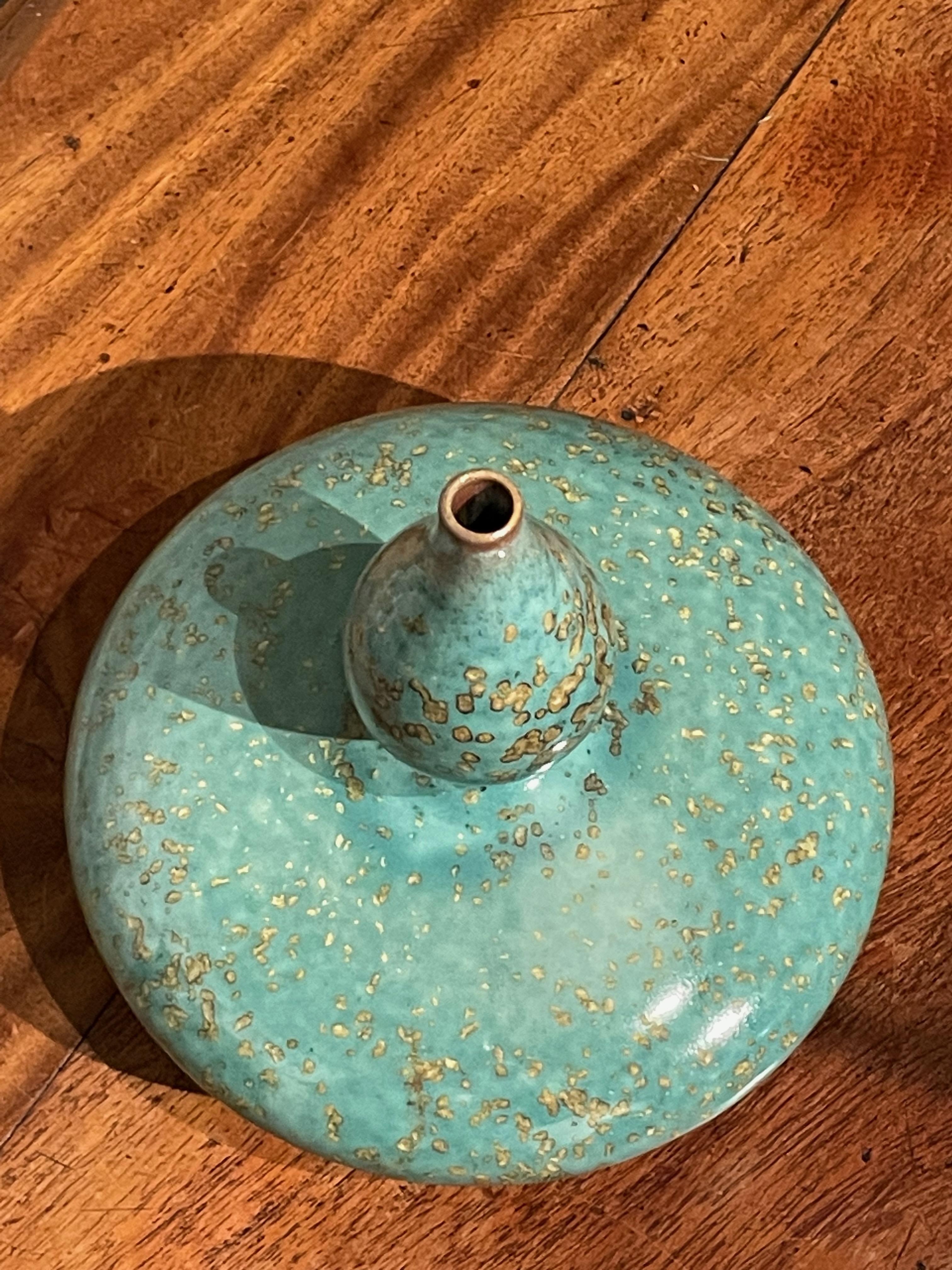 Turquoise with Gold Speckled Glaze Squat Shape Vase, China, Contemporary 2