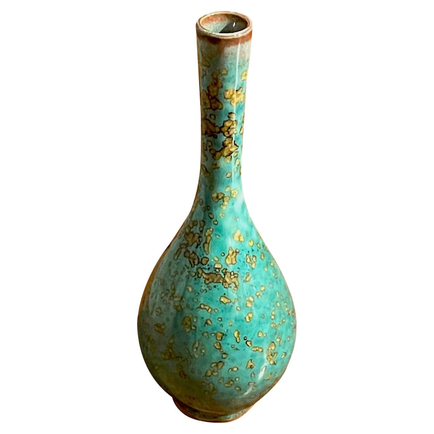 Turquoise with Gold Speckled Glaze Tall Thin Vase, China, Contemporary