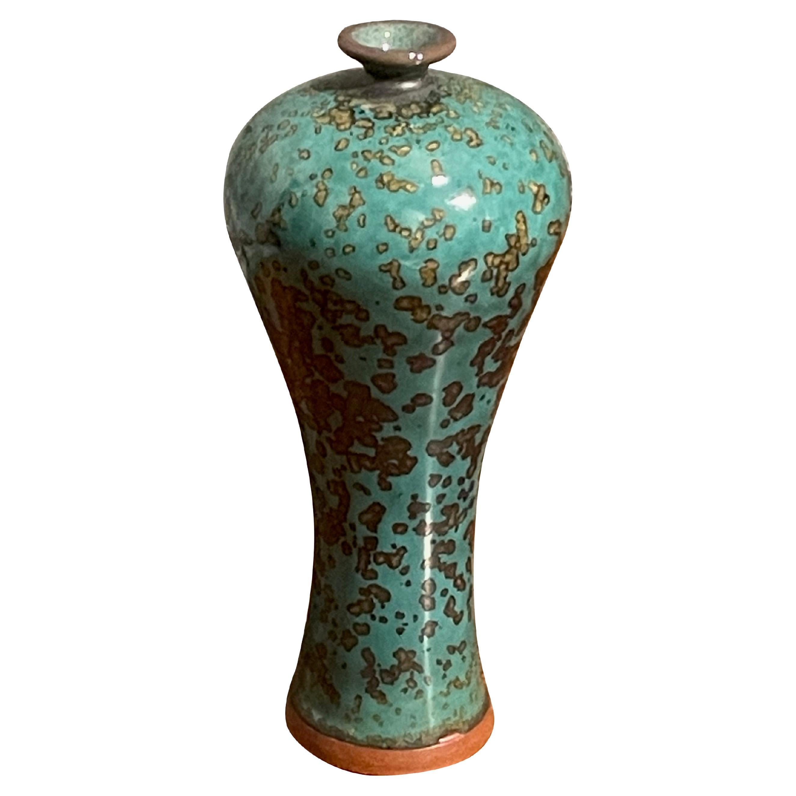 Turquoise with Gold Speckled Glaze Tulip Shape Vase, China, Contemporary For Sale