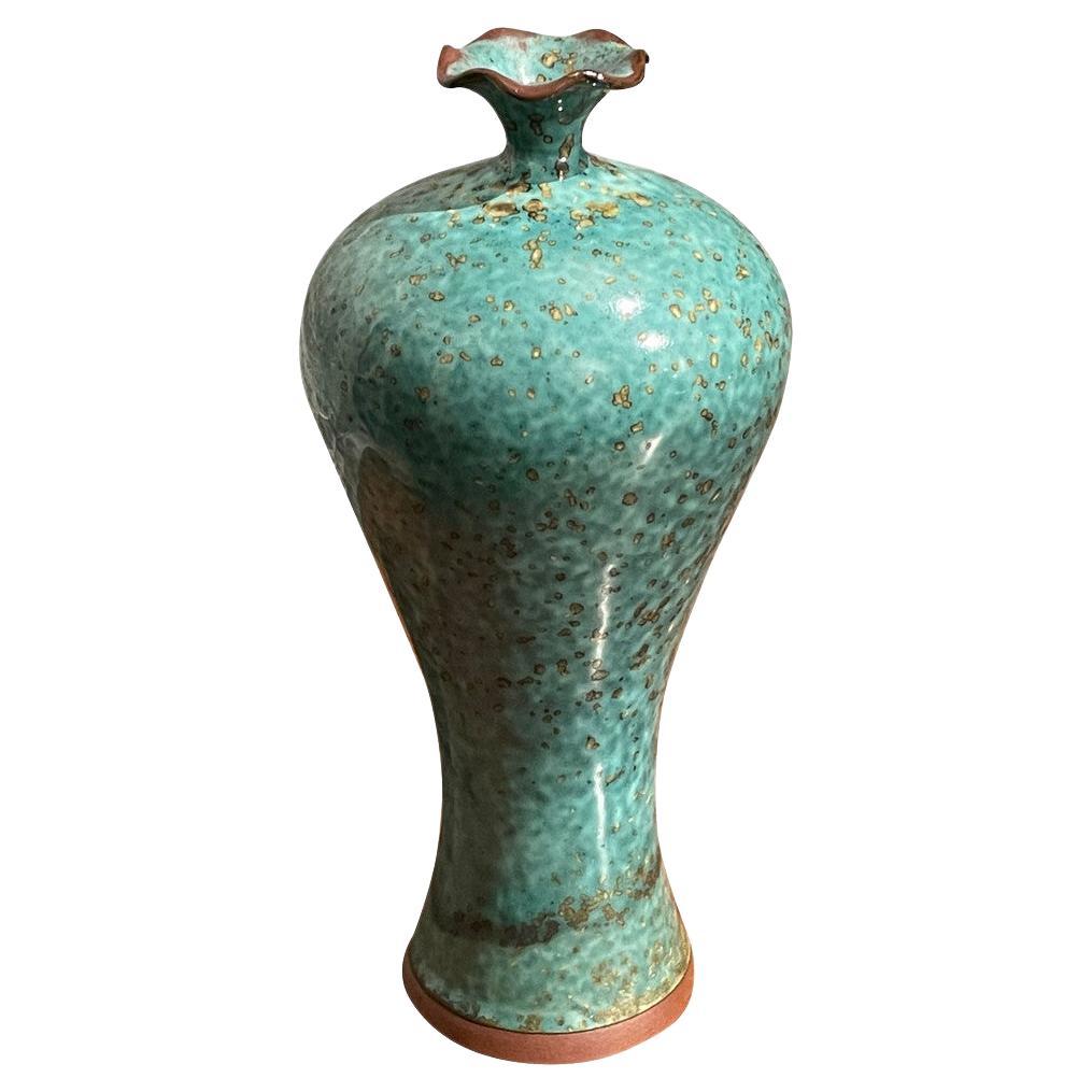 Turquoise With Gold Speckled Glaze Vase, China, Contemporary in vendita