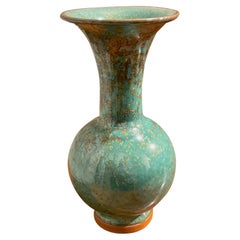 Turquoise with Gold Speckled Glaze Wide Mouth Opening Vase, China, Contemporary