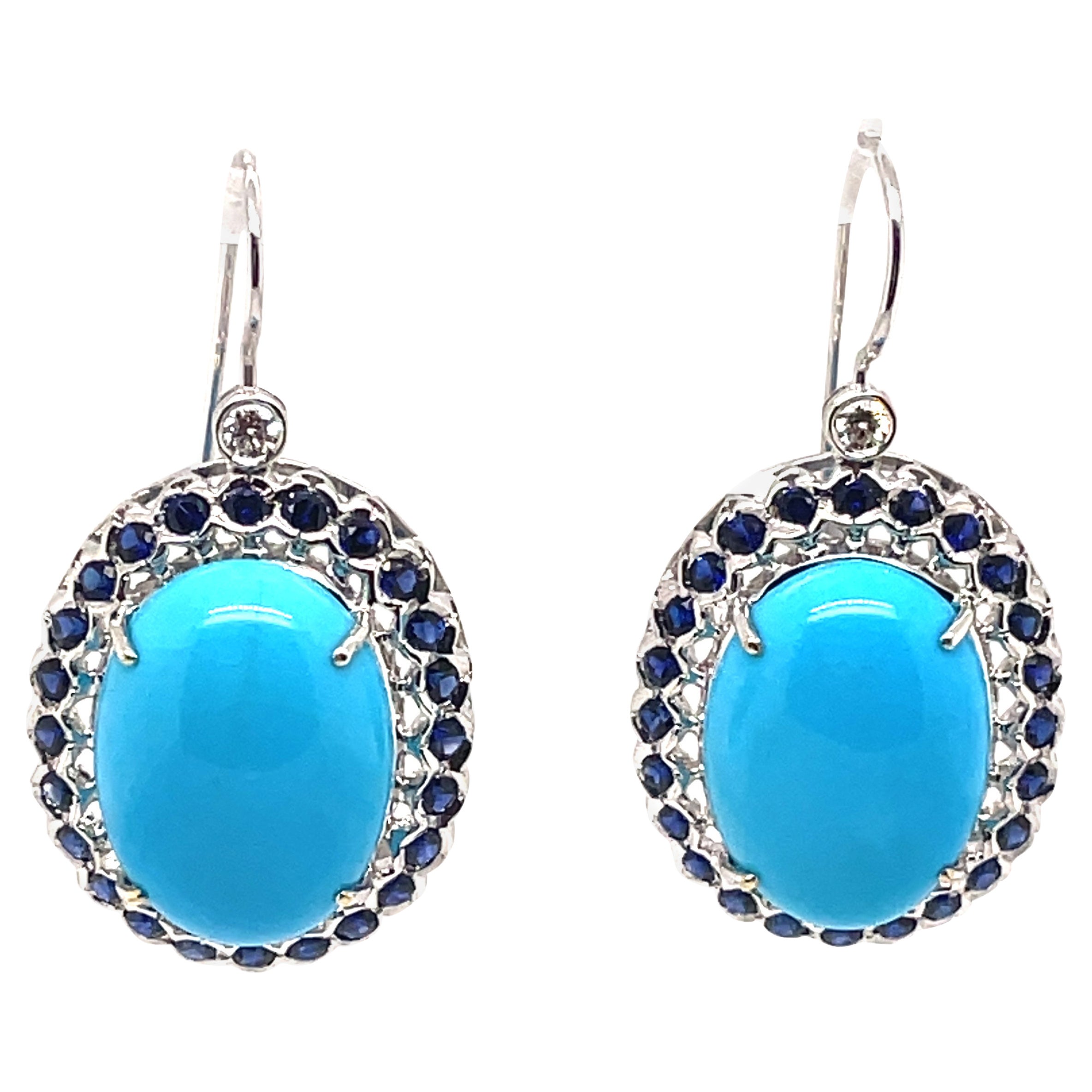 18K Yellow Gold Wing Earrings with carved Turquoise and Grey Diamonds