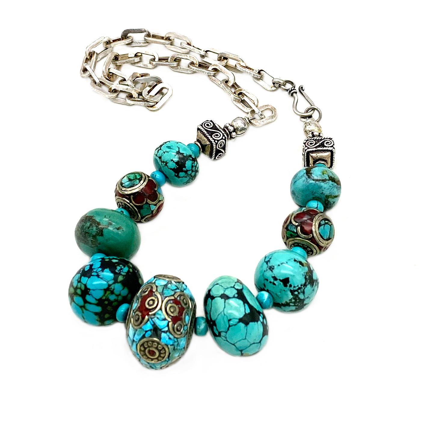 Artigiano Collana con catena in turchese e argento sterling in vendita