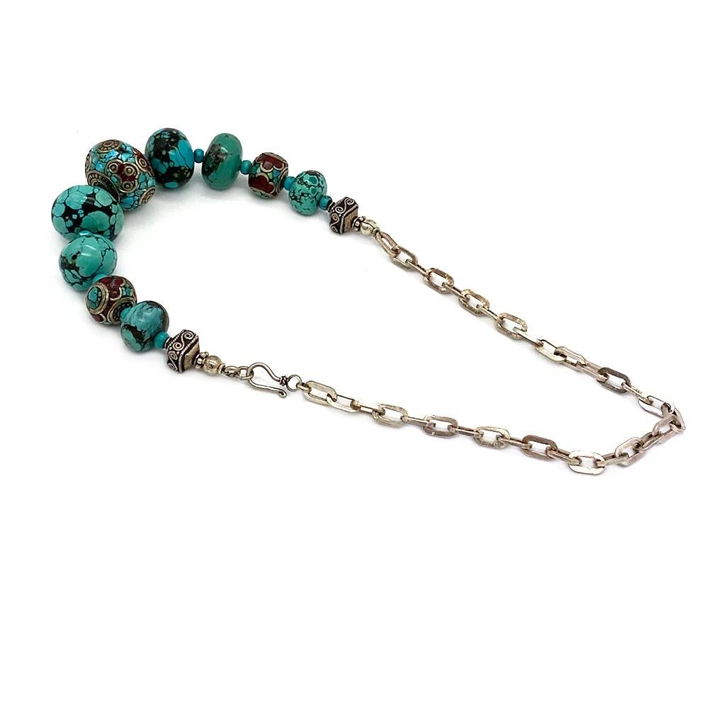 Perlina Collana con catena in turchese e argento sterling in vendita