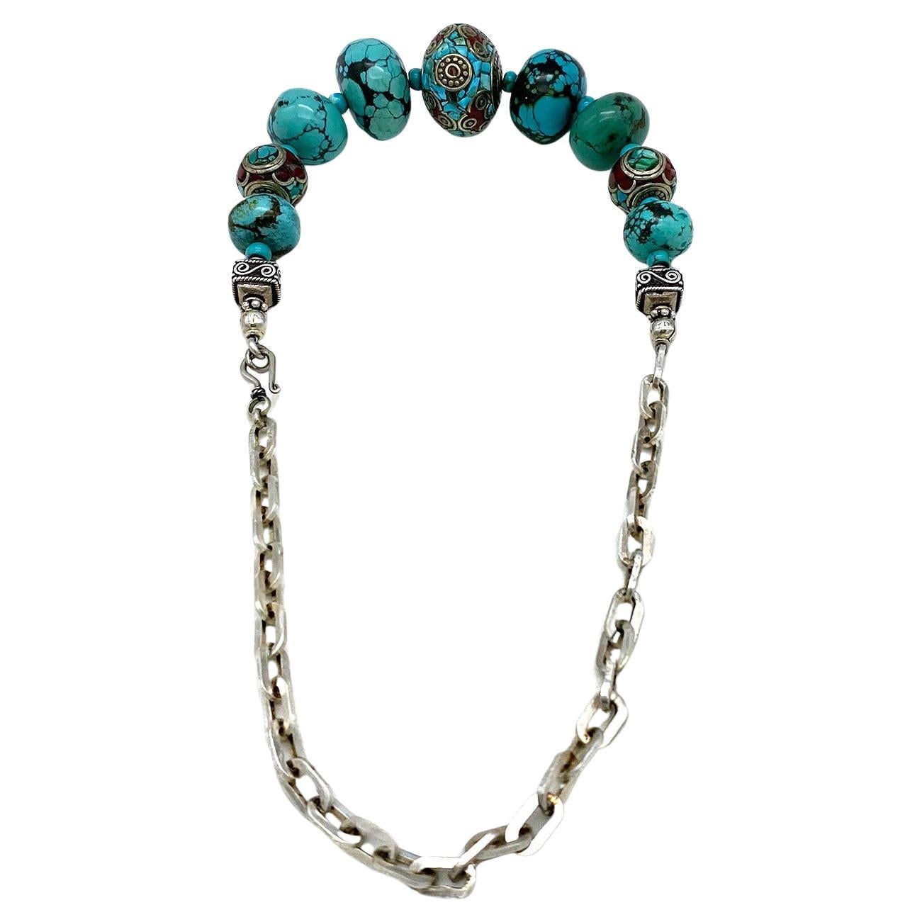 Collana con catena in turchese e argento sterling In condizioni buone in vendita a Atlanta, GA