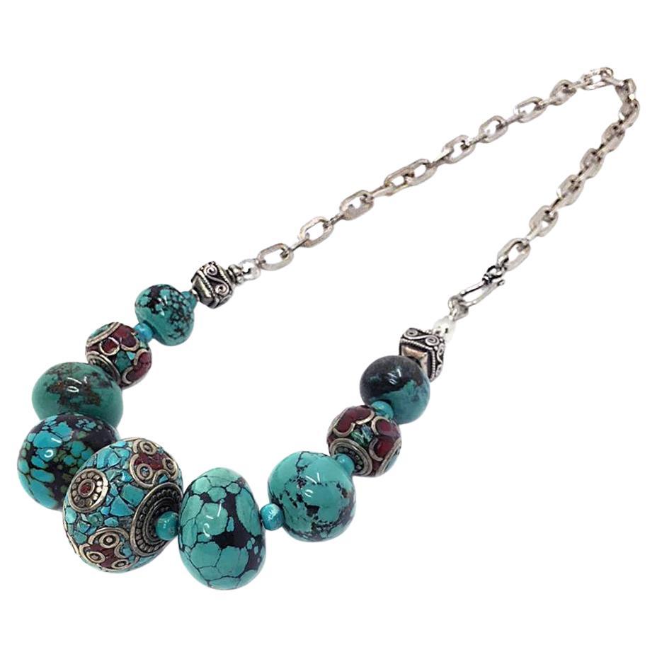 Collana con catena in turchese e argento sterling