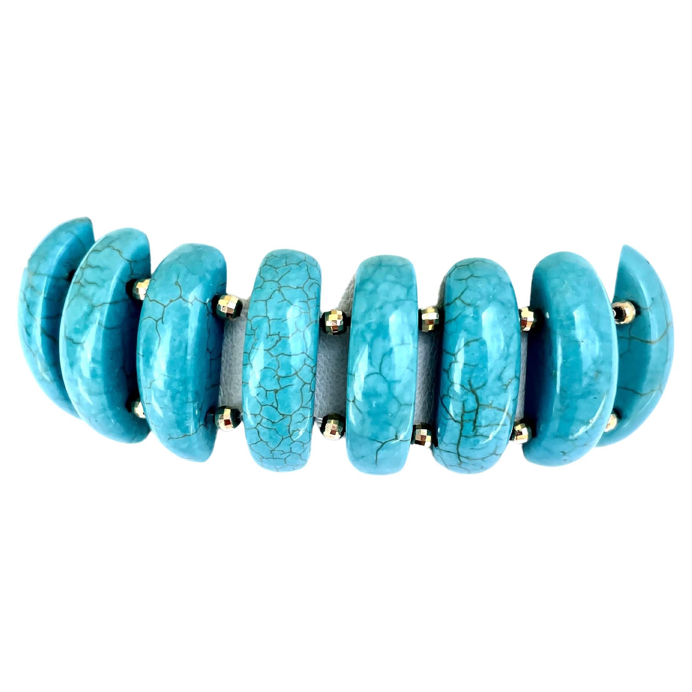 Artisan Turquoise with Yellow Gold Bracelet For Sale